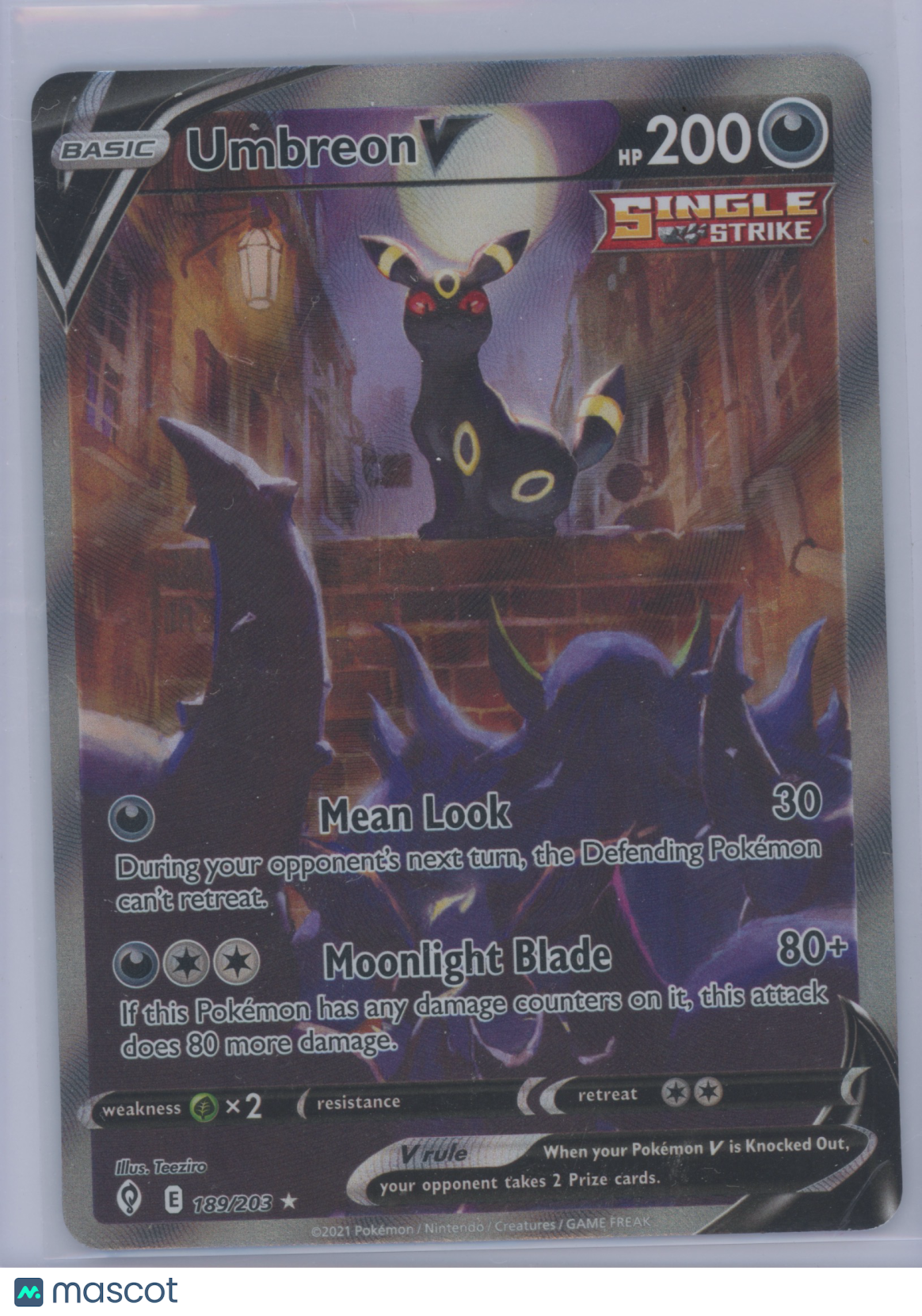 2021 Pokemon SWSH Evolving Skies Umbreon V #189/203 Full Art