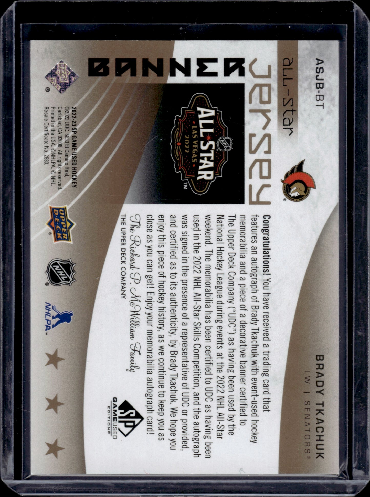 2021-22 Upper Deck SP Game Used Banner Year Brady Tkachuk #ASJB-BT 11/15