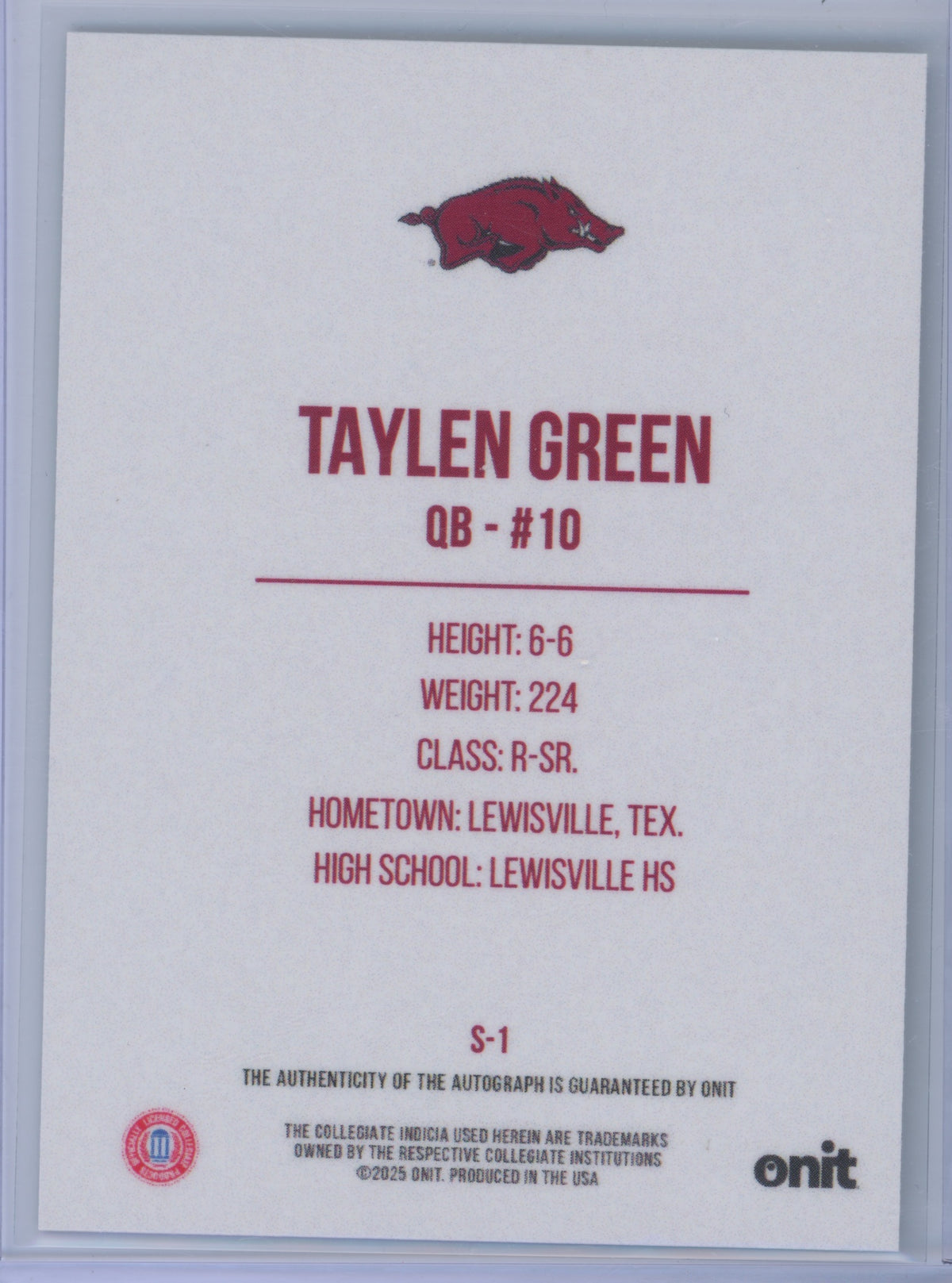 2025 Onit Signature Series Taylen Green #S-1 9/9 Autograph