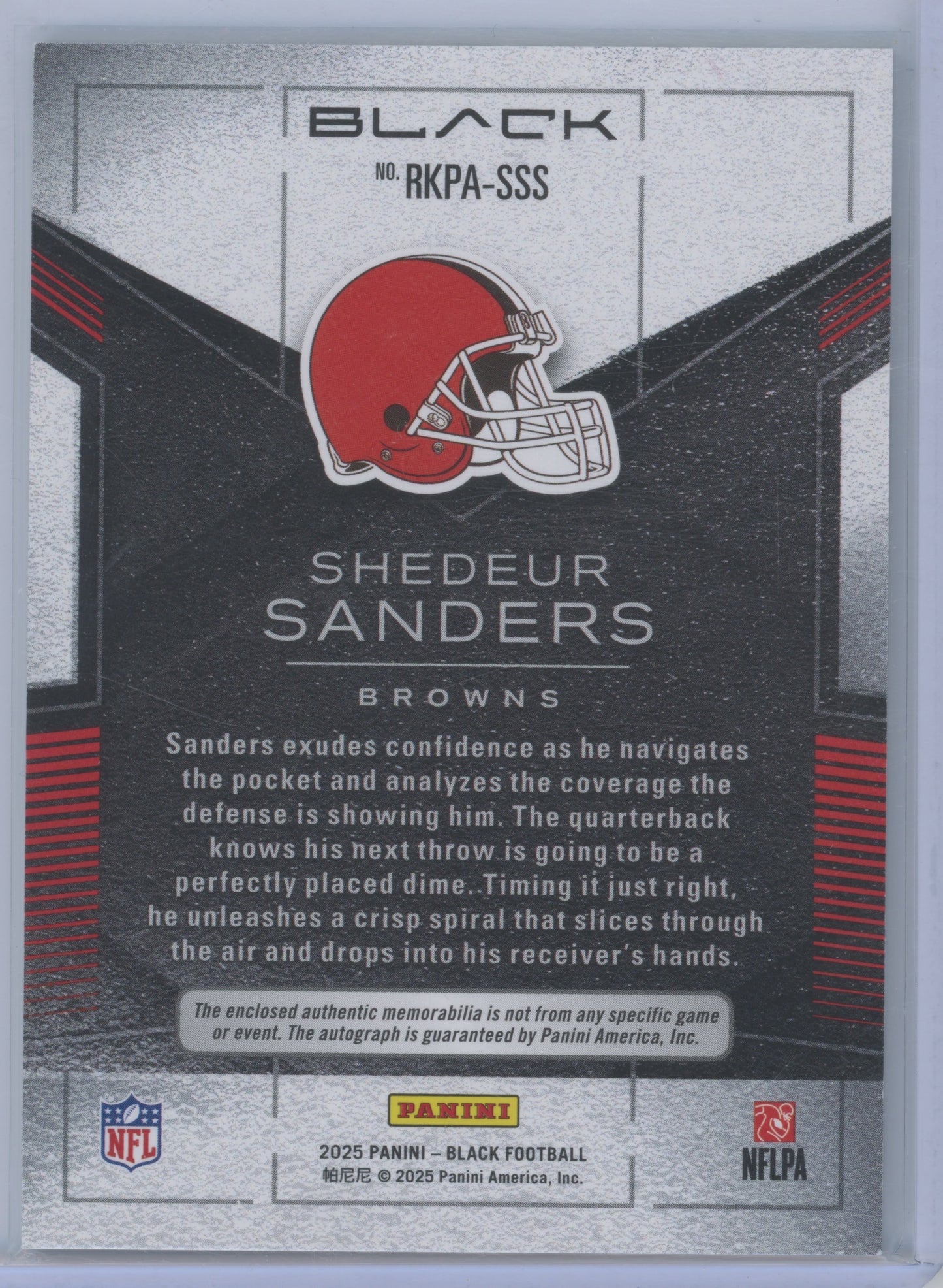 2025 Panini Black Football Shedeur Sanders #RKPA-SSS 093/125 RC Patch