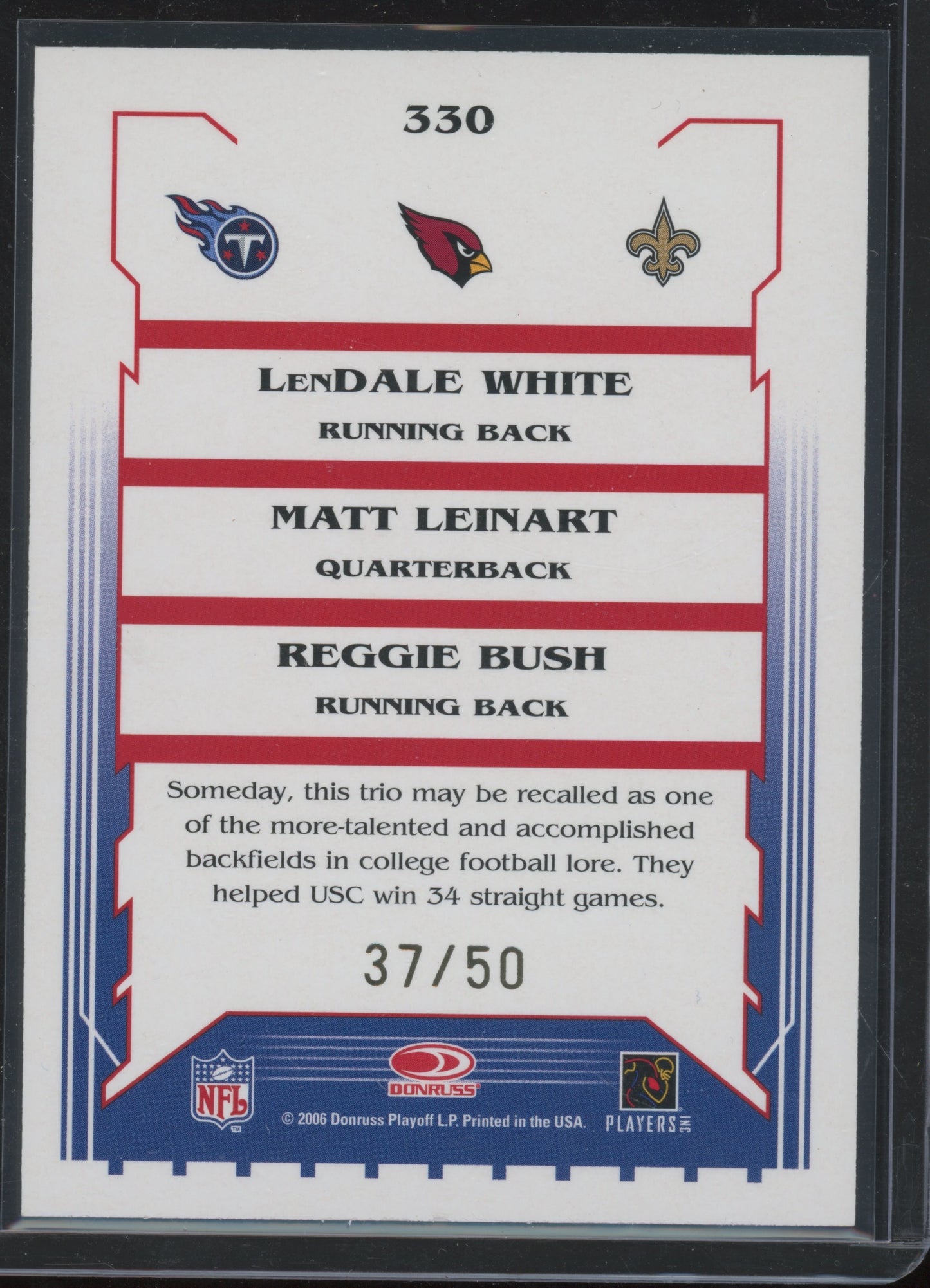 2006 Score Select LenDale White Matt Leinart Reggie Bush #330 37/50