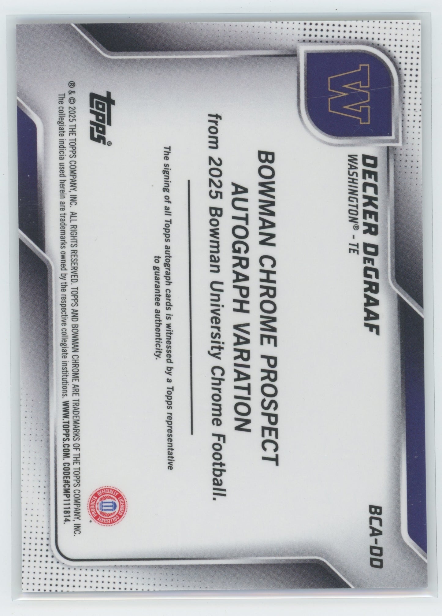 2025 Bowman Univ. Chrome Decker DeGraaf #BCA-DD Prospect Auto Variation 40/75