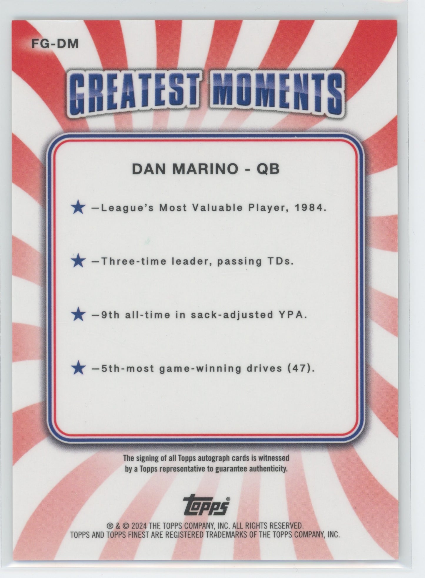 2024 Topps Finest Finest Greats Dan Marino #FG-DM 5/5