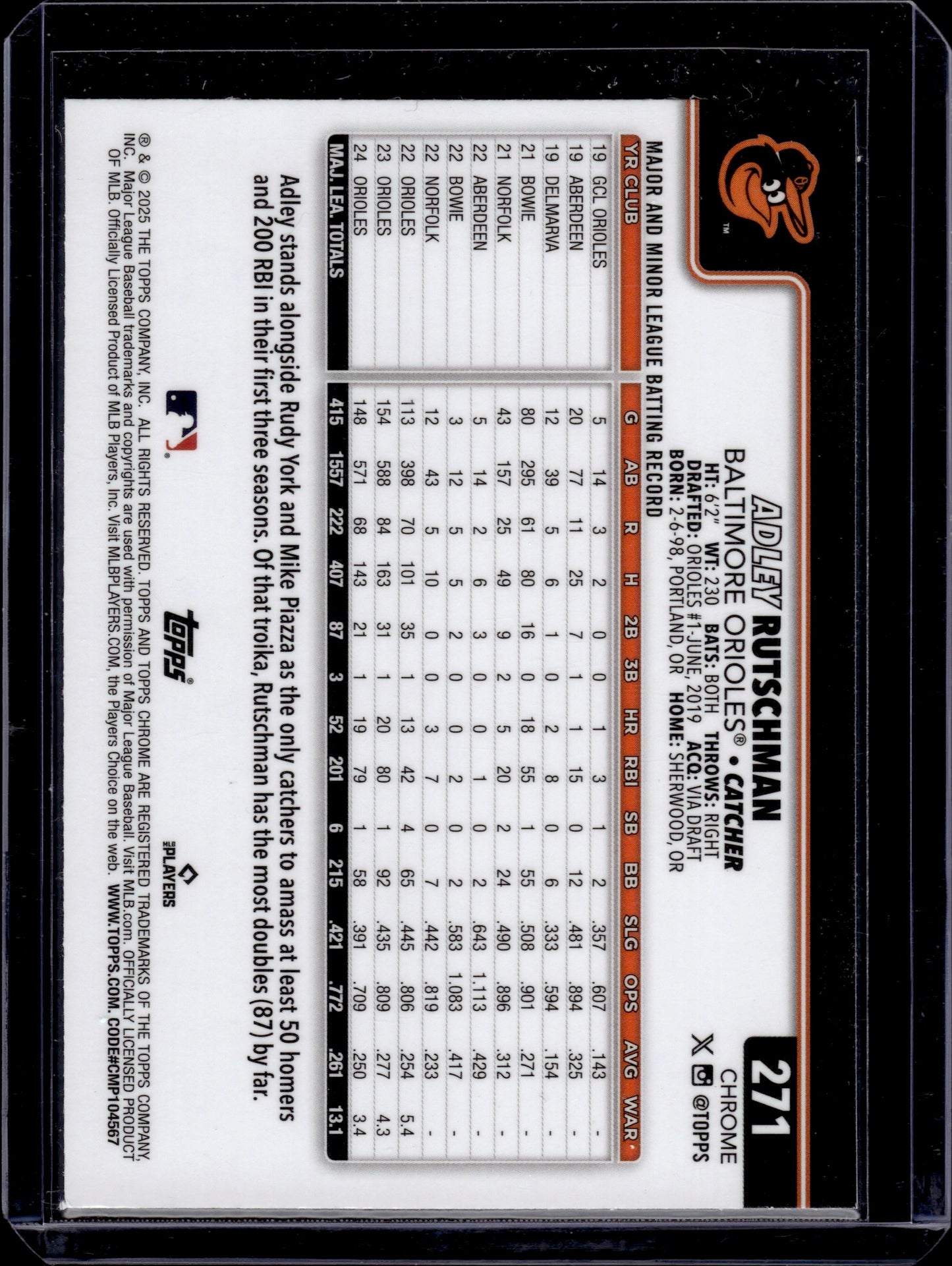 2025 Topps Chrome Adley Rutschman #271 Lightboard Logo Variation