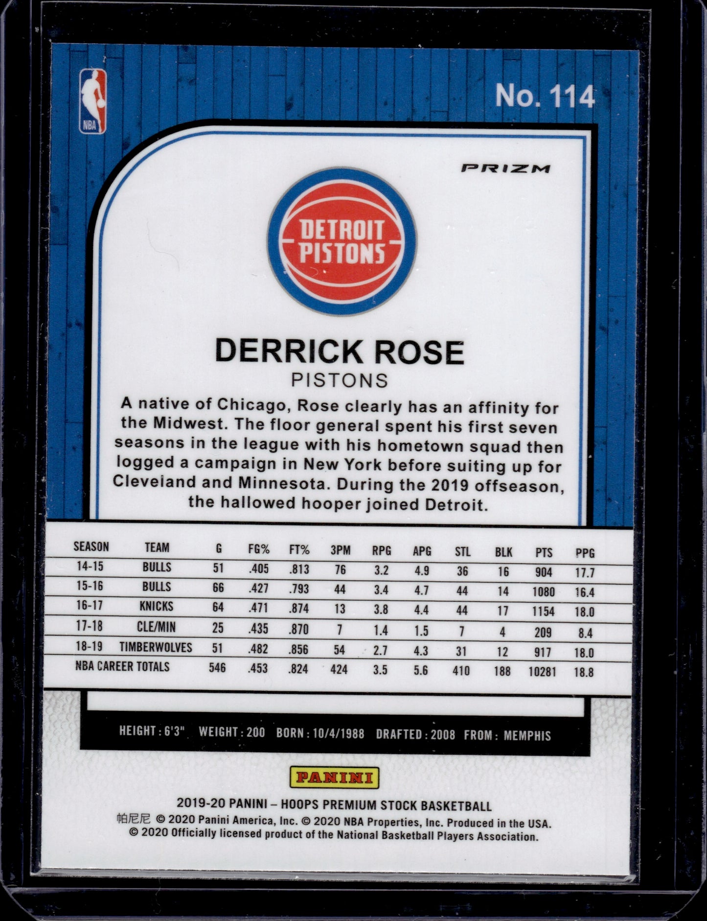 2019 Panini Hoops Premium Stock Derrick Rose #114 Gold