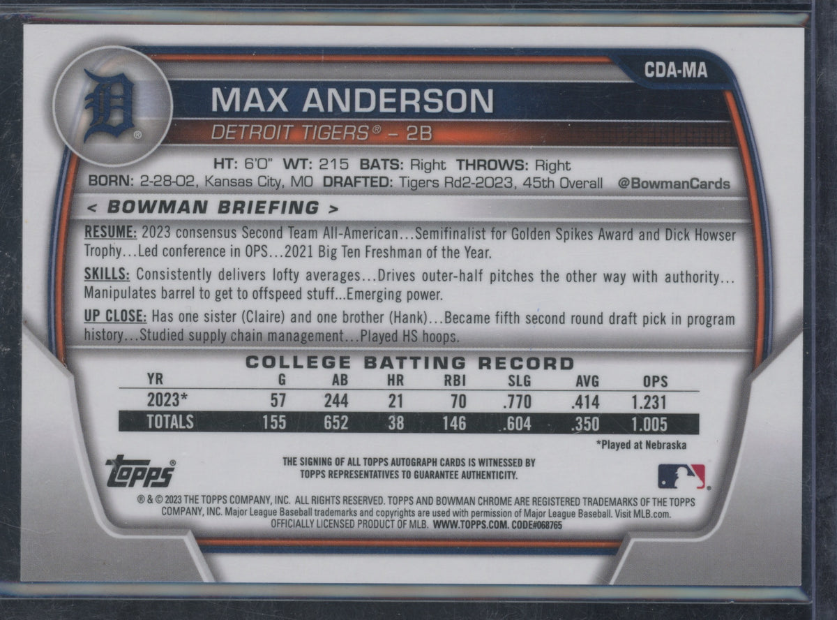 2023 Bowman Chrome Prospect Autograph Max Anderson #CDA-MA