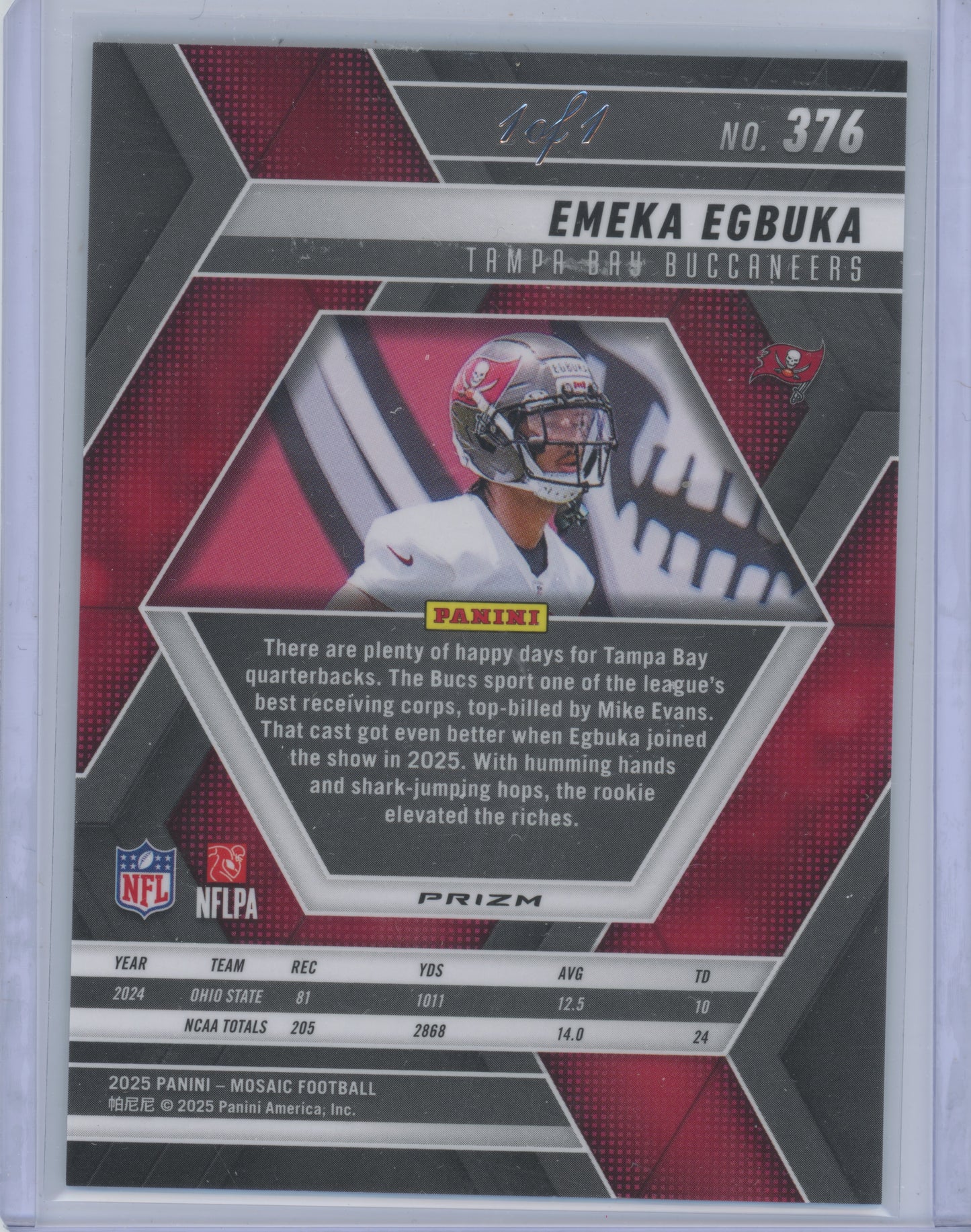 2025 Panini Mosaic Football Emeka Egbuka #376 Mosaic Black 1 of 1 RC