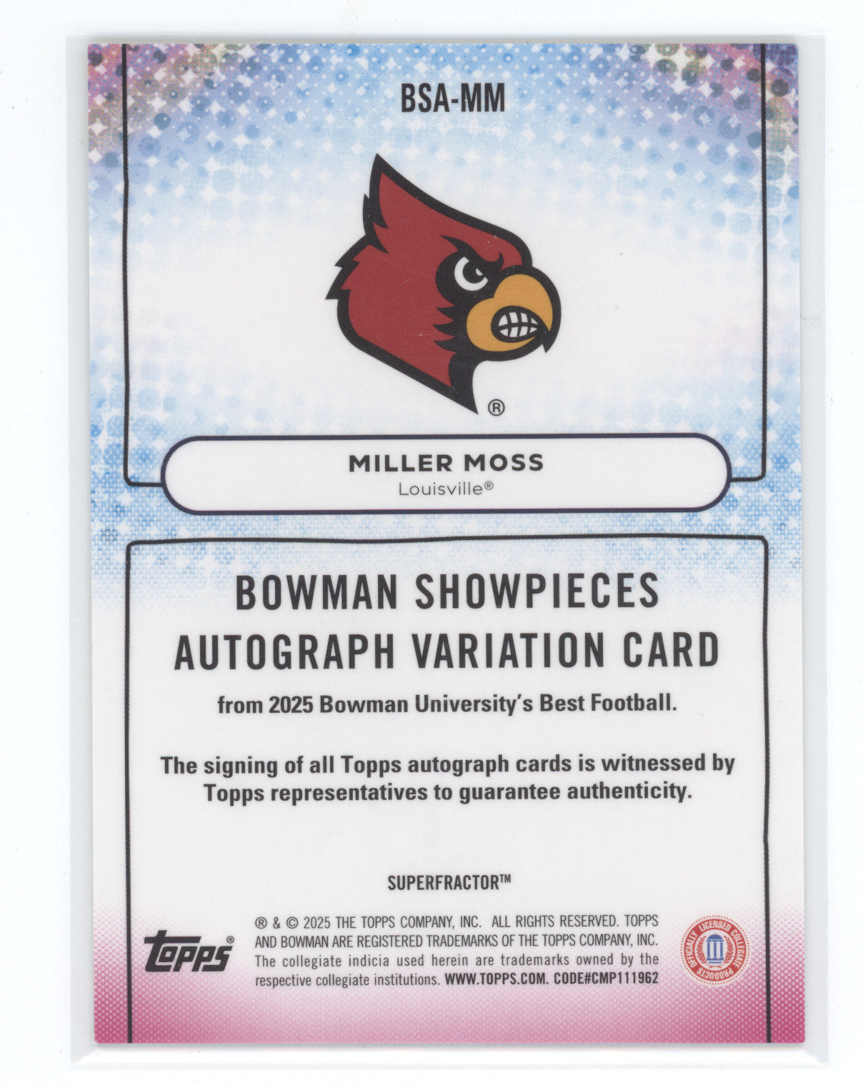 2025 Bowman Best U. Showpieces Miller Moss #BSA-MM Superfractor Autograph 1 of 1