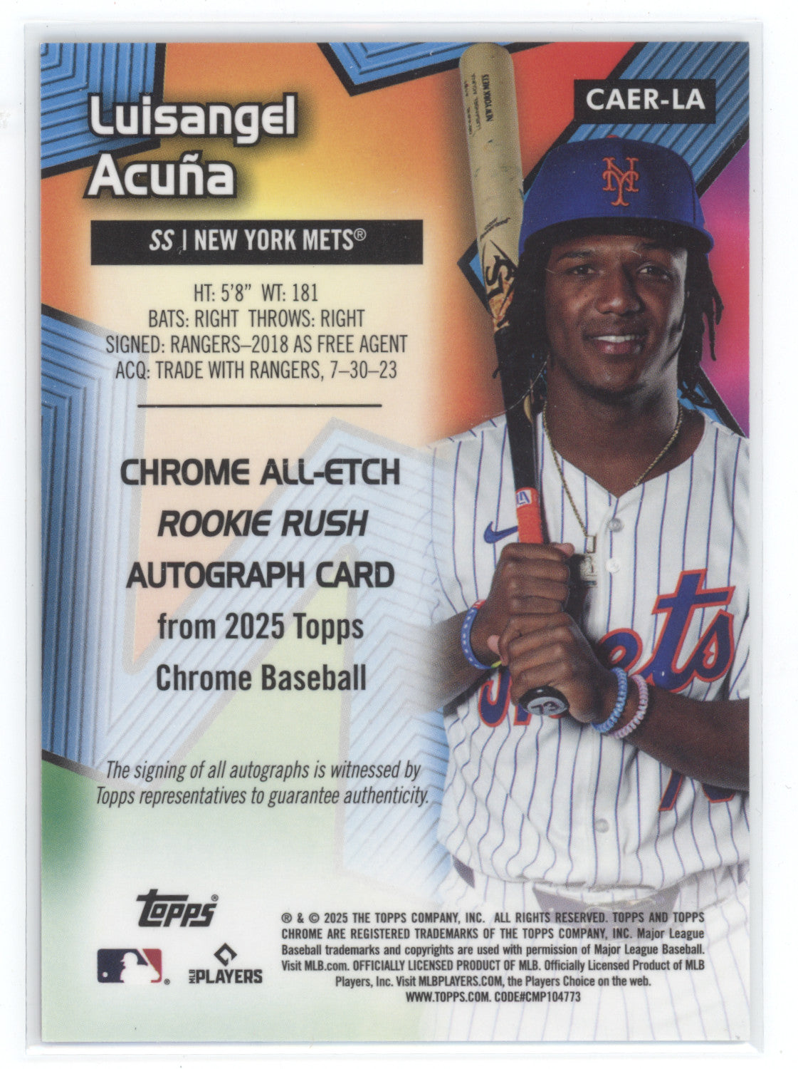 2025 Topps Chrome All-Etch Rookie Rush Auto Luisangel Acuña #CAER-LA RC 74/99