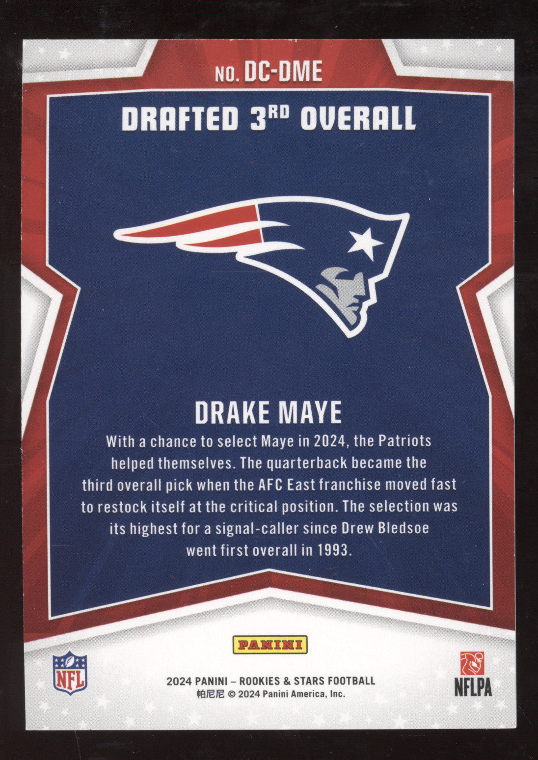 2024 Panini Rookies & Stars Draft Class Drake Maye #DC-DME 1/5 RC