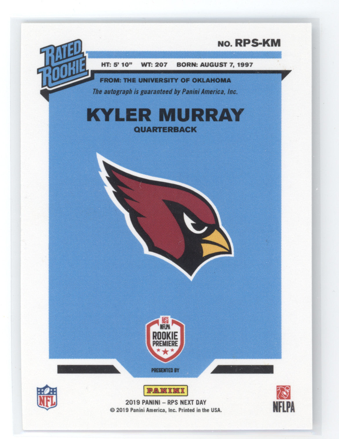 2019 Panini RPS Next Day Kyler Murray #RPS-KM Rated Rookie Autograph