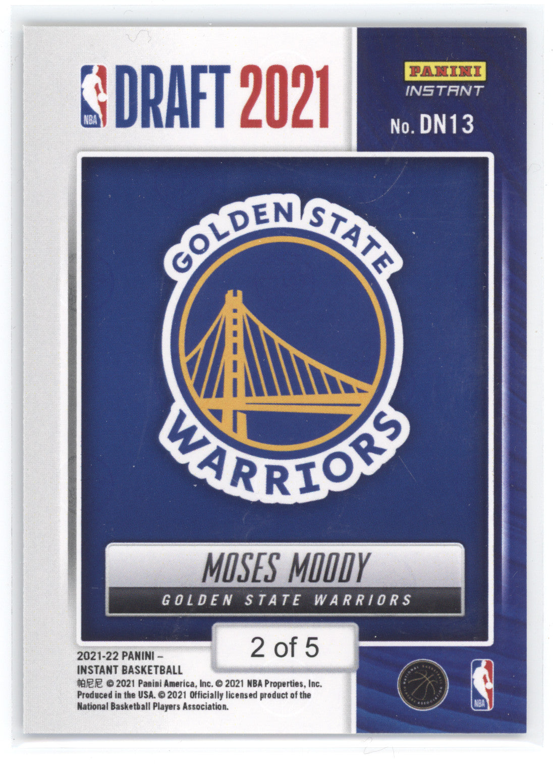 2021 Panini Instant Draft Night Moses Moody #DN13 Pick #14 2/5 RC