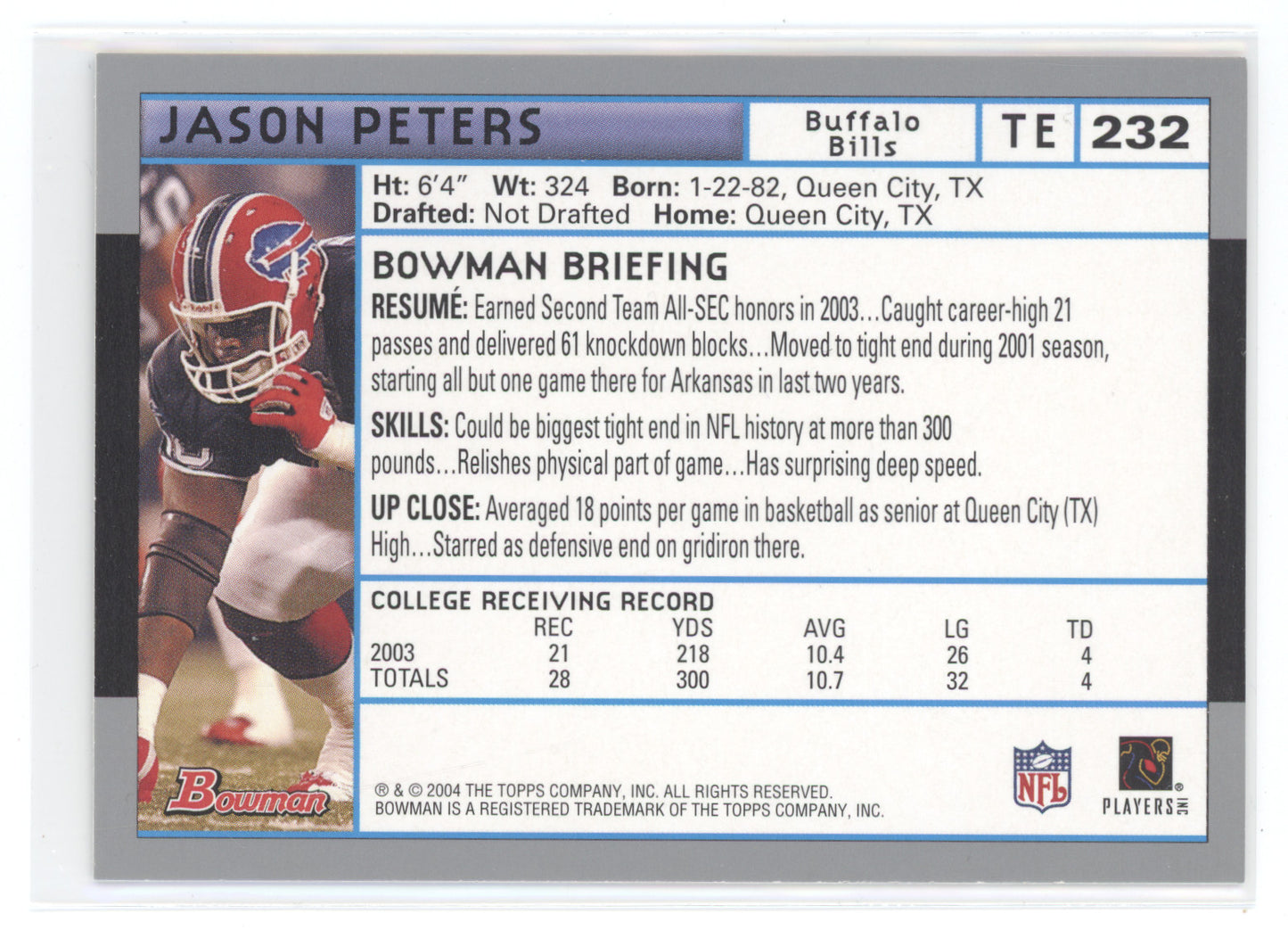 2004 Bowman Football Jason Peters #232 RC