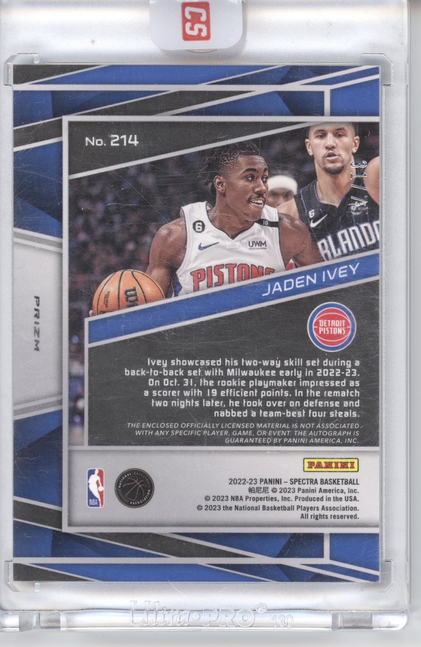 2022 Panini Spectra Jaden Ivey #214 Jersey Auto Supernova 31/75 RC