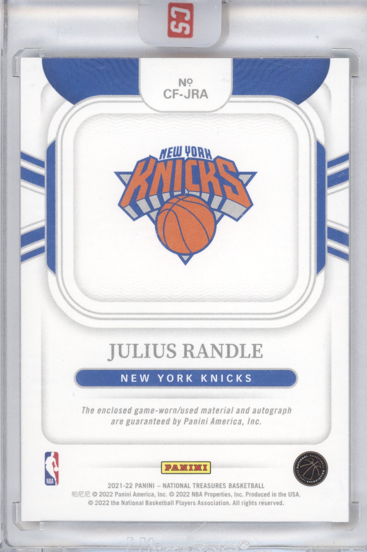 2021 Panini National Treasures Julius Randle #CF-JRA Clutch Factor Auto 10/25
