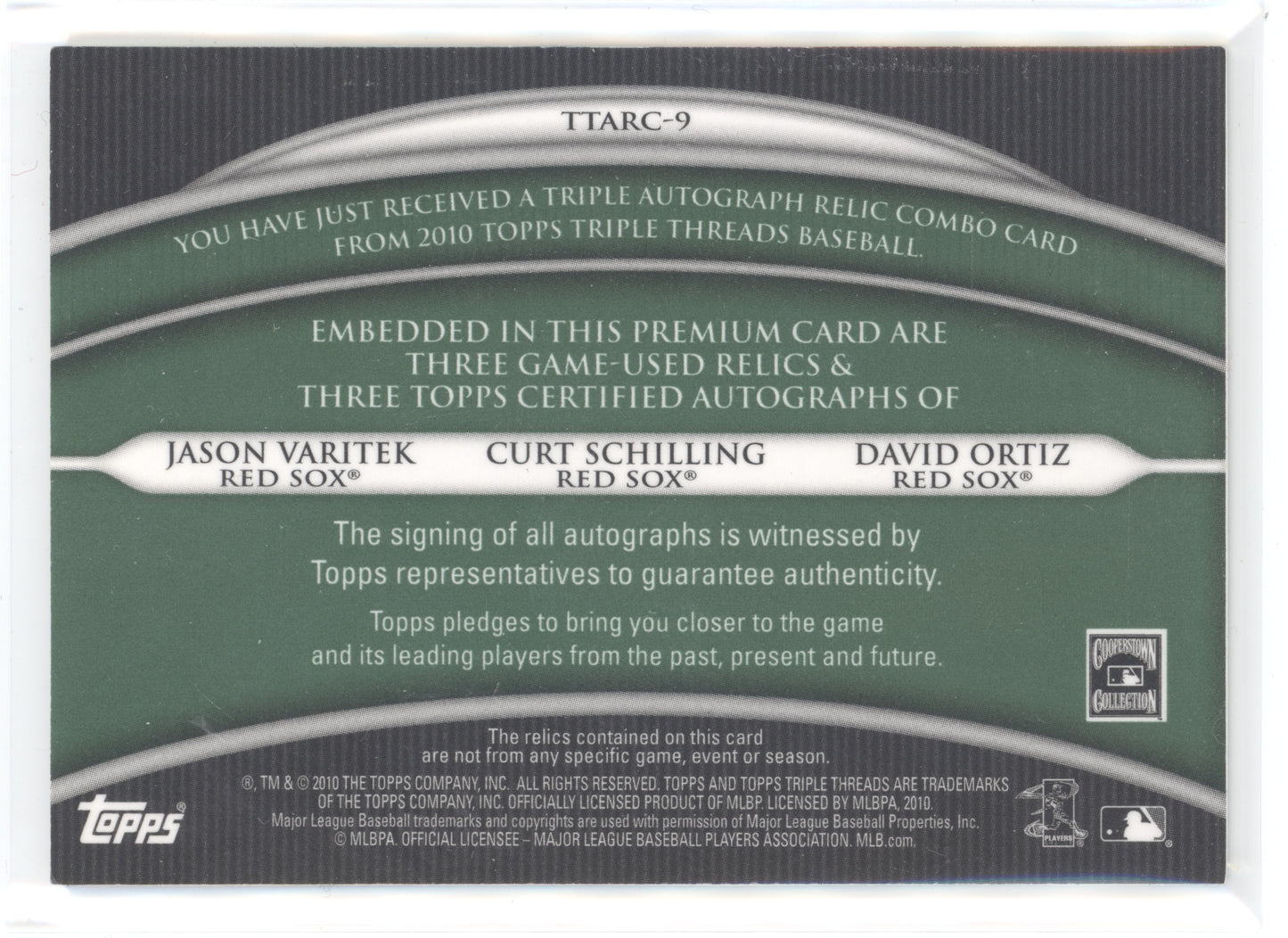 2010 Topps Triple Threads Varitek/Ortiz/Schilling #TTARC-9 Green Autograph 18/18