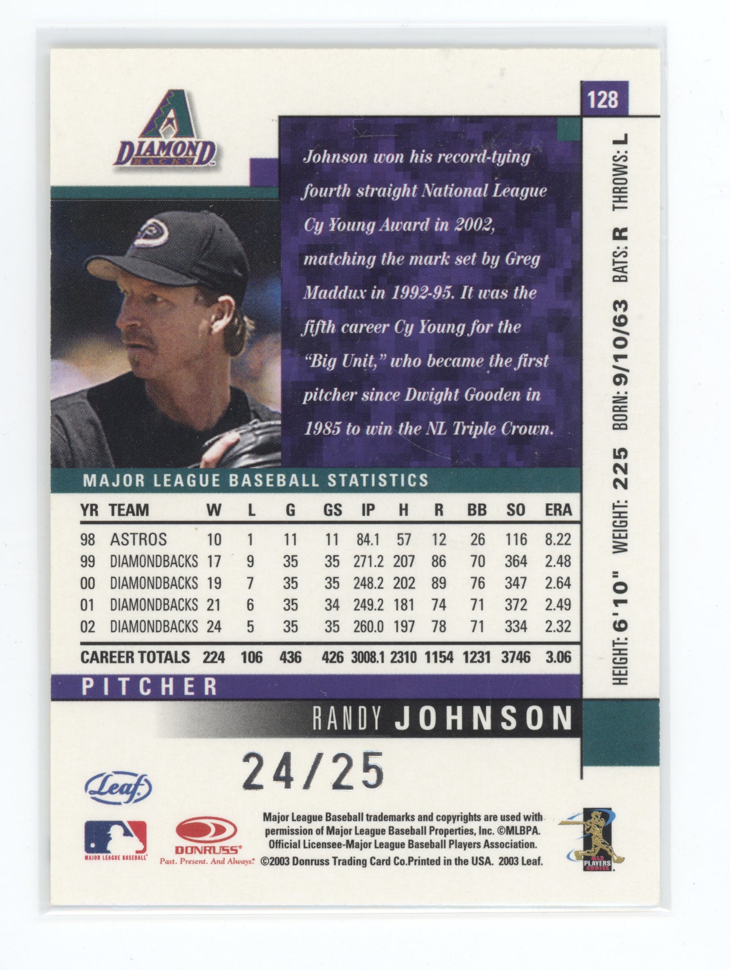 2003 Leaf Baseball Randy Johnson #128 24/25