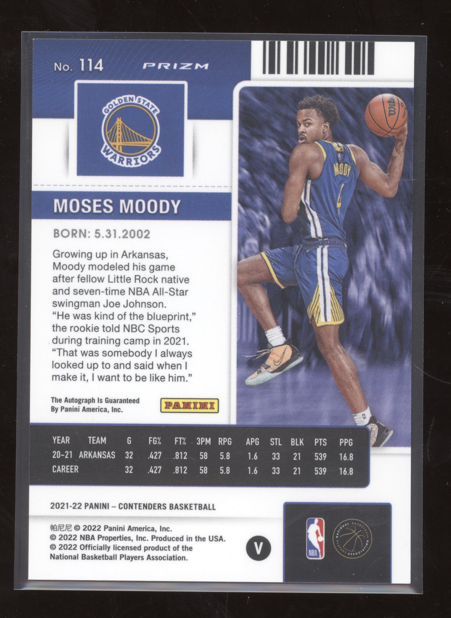 2021 Panini Contenders Moses Moody #114 Variation Rookie Ticket Auto RC