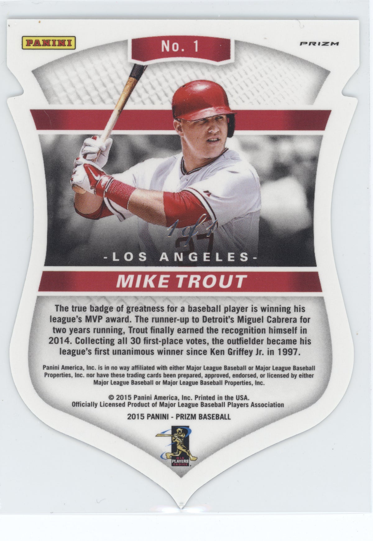 2015 Panini Prizm Baseball Diamond Marshals Mike Trout #1 1 of 1