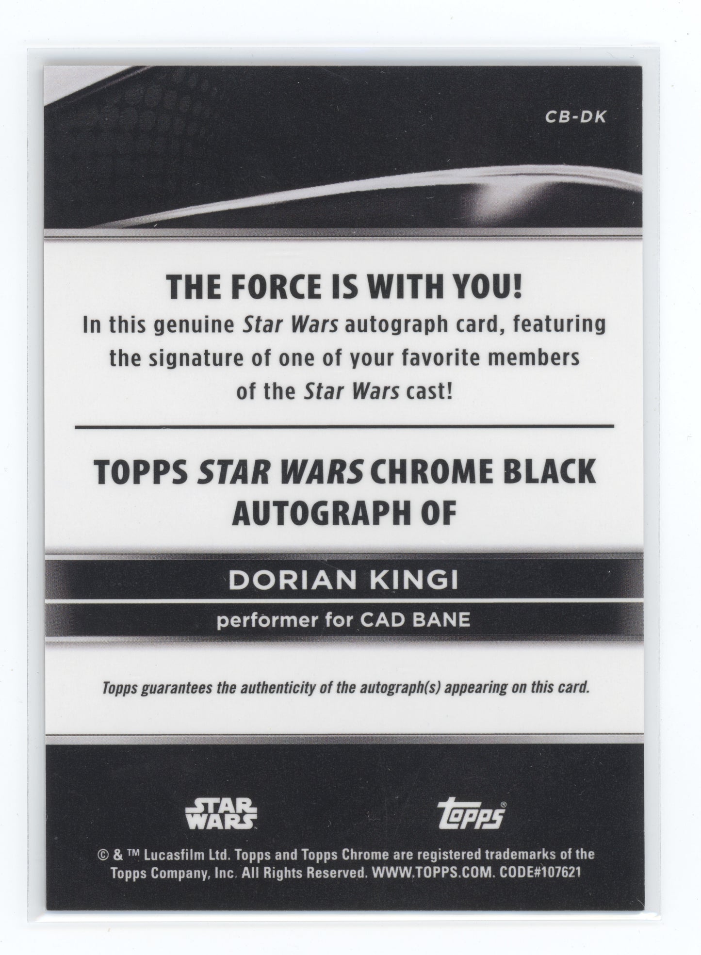 2025 Topps Chrome Black Star Wars Autograph Cao Bane (Dorian Kingi) 12/99 #CB-DK