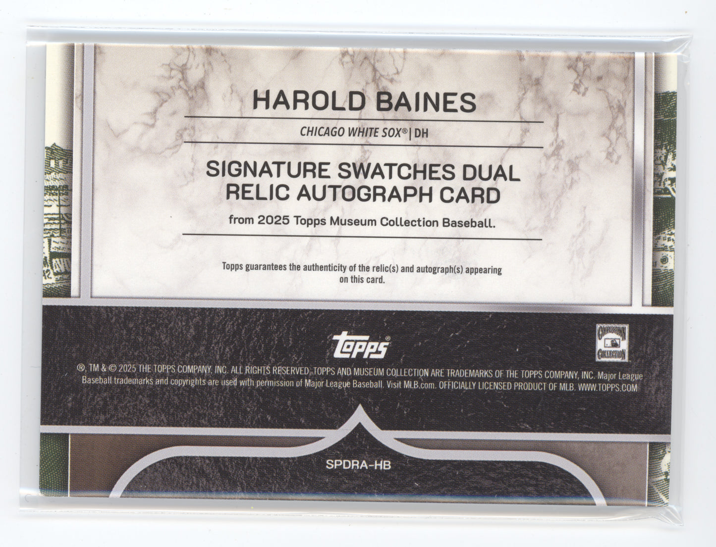 2025 Topps Museum Harold Baines SPDRAHB Signature Swatches Dual Relic Auto 02/25