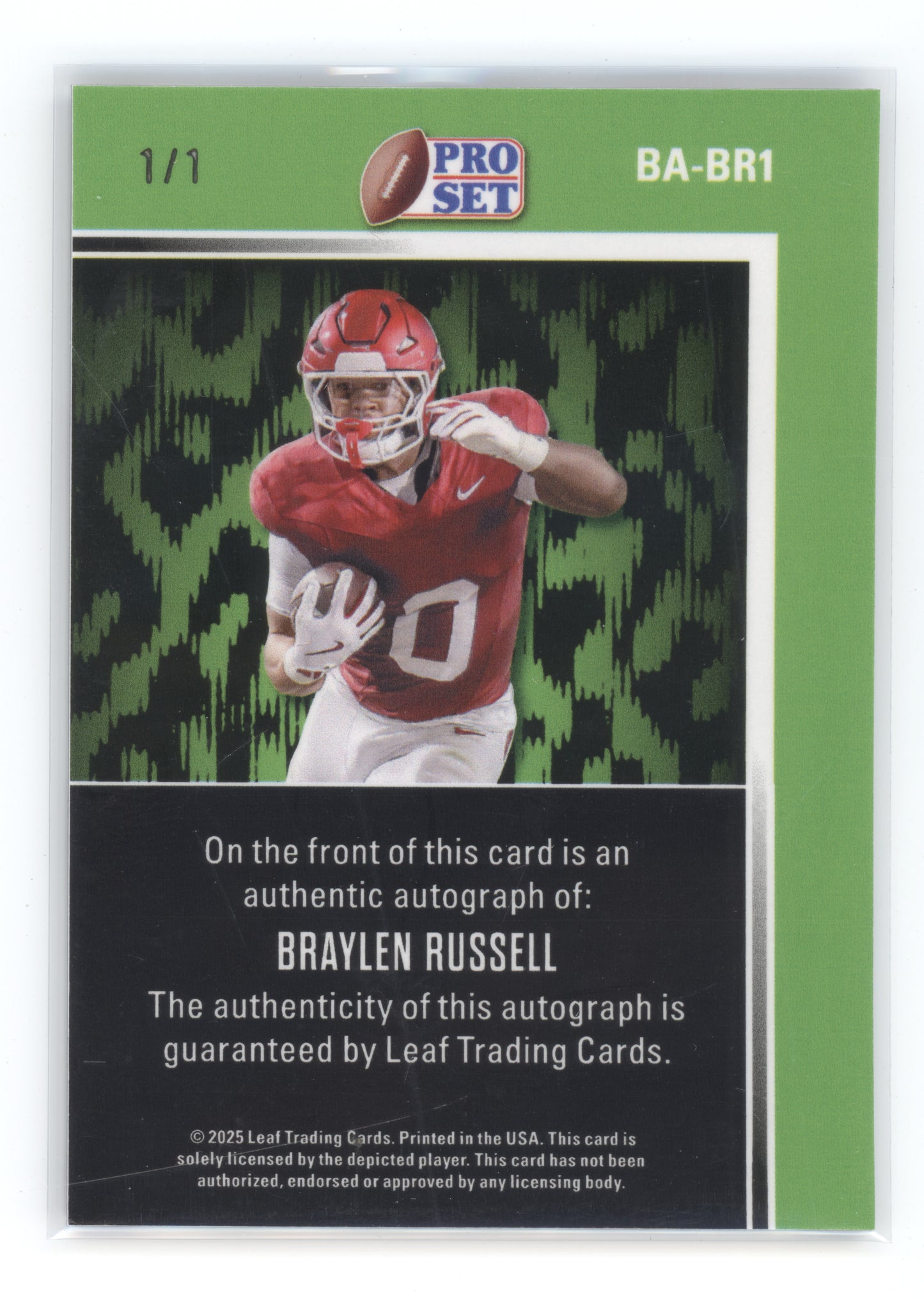 2025 Leaf Pro Set Football Braylen Russell #BA-BR1 Signature Card 1/1