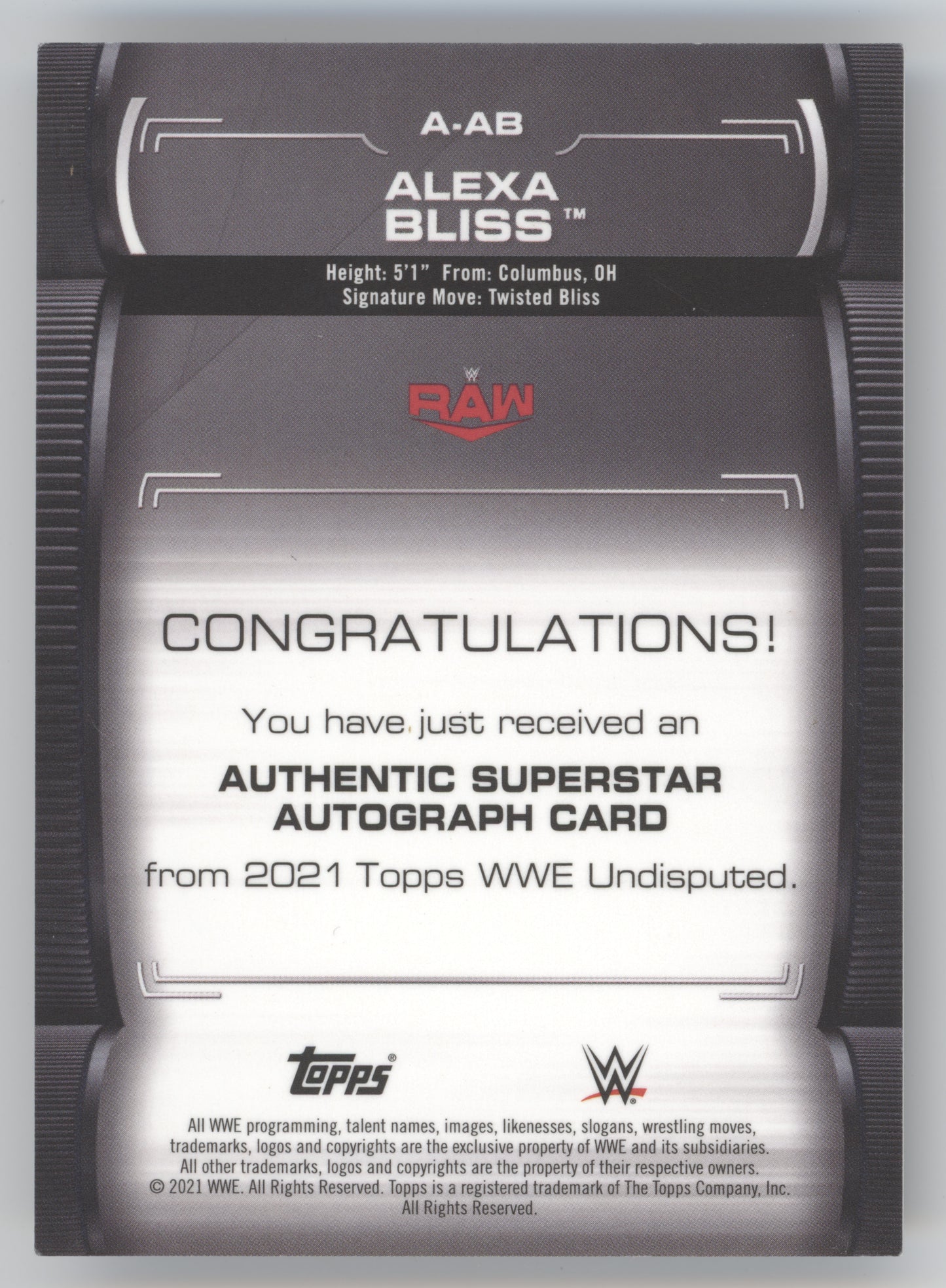 2021 Topps WWE Undisputed Autographs Alexa Bliss #A-AB 132/199