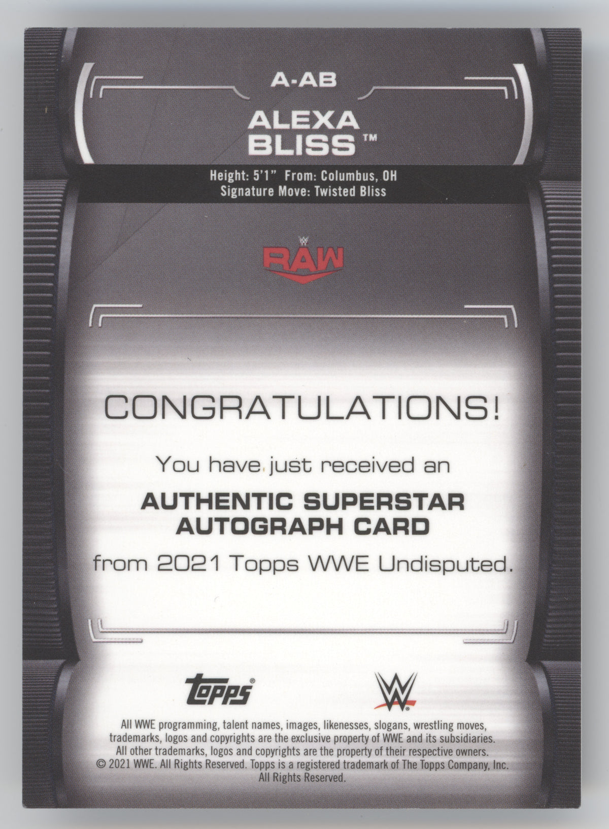 2021 Topps WWE Undisputed Autographs Alexa Bliss #A-AB 132/199
