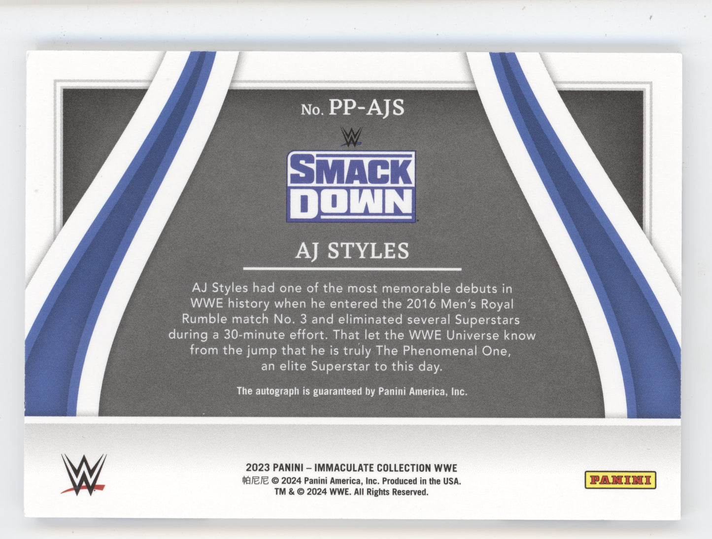 2023 Panini Immaculate WWE AJ Styles #PP-AJS Past and Present Autograph 09/25
