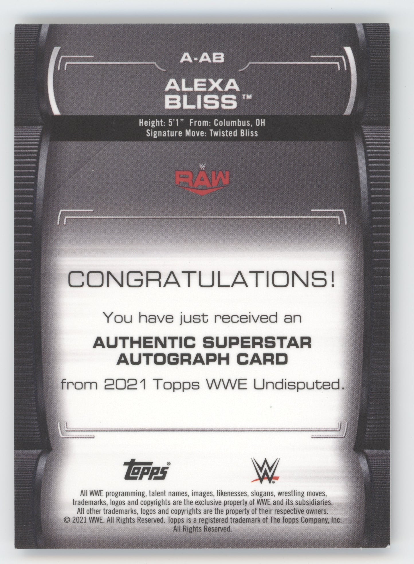 2021 Topps WWE Undisputed Alexa Bliss #A-AB Green Autograph 42/50