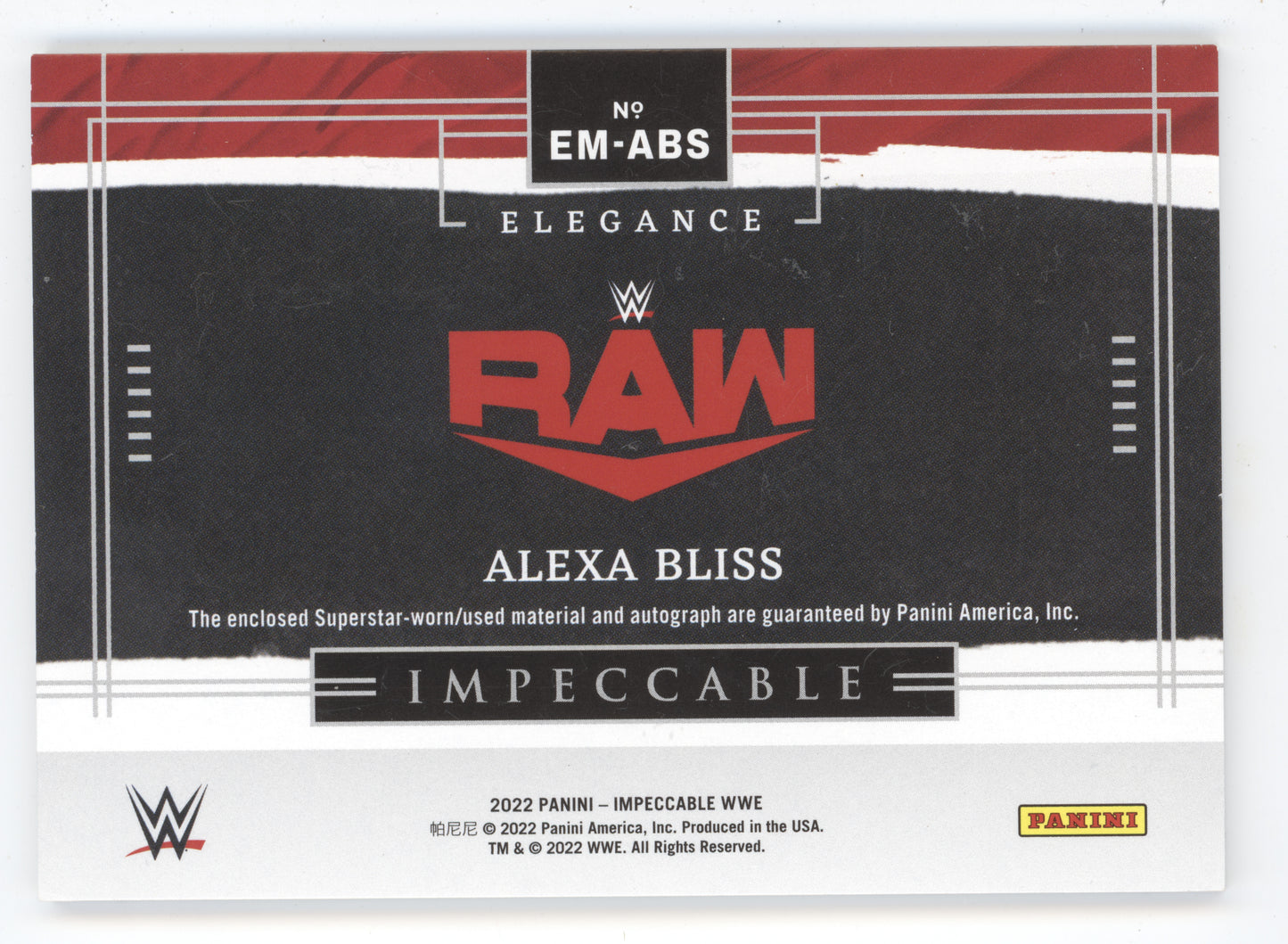 2022 Panini Impeccable Elegance Alexa Bliss #EM-ABS Patch Autograph 66/98