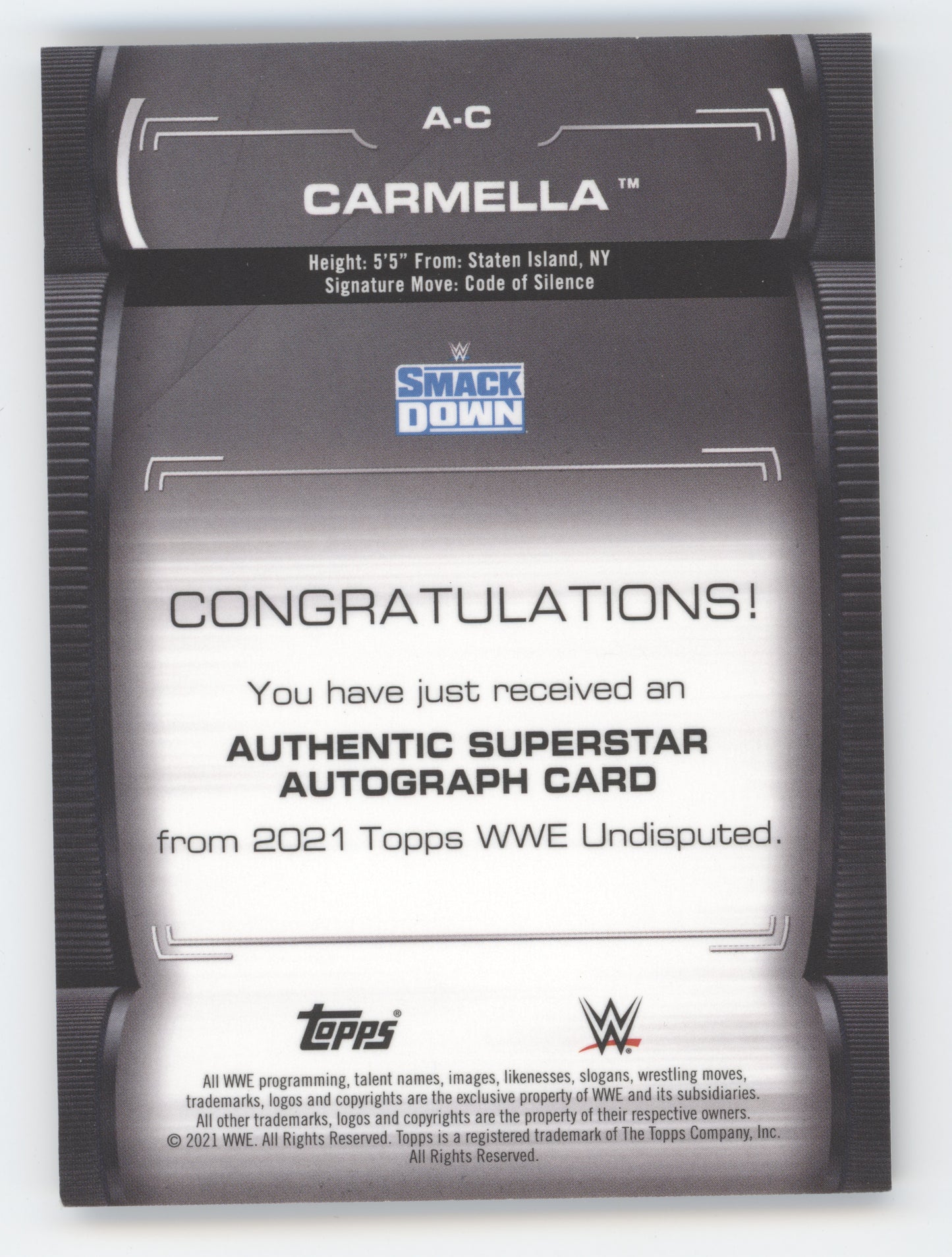 2021 Topps WWE Undisputed Carmella #A-C Superstar Autograph 135/199
