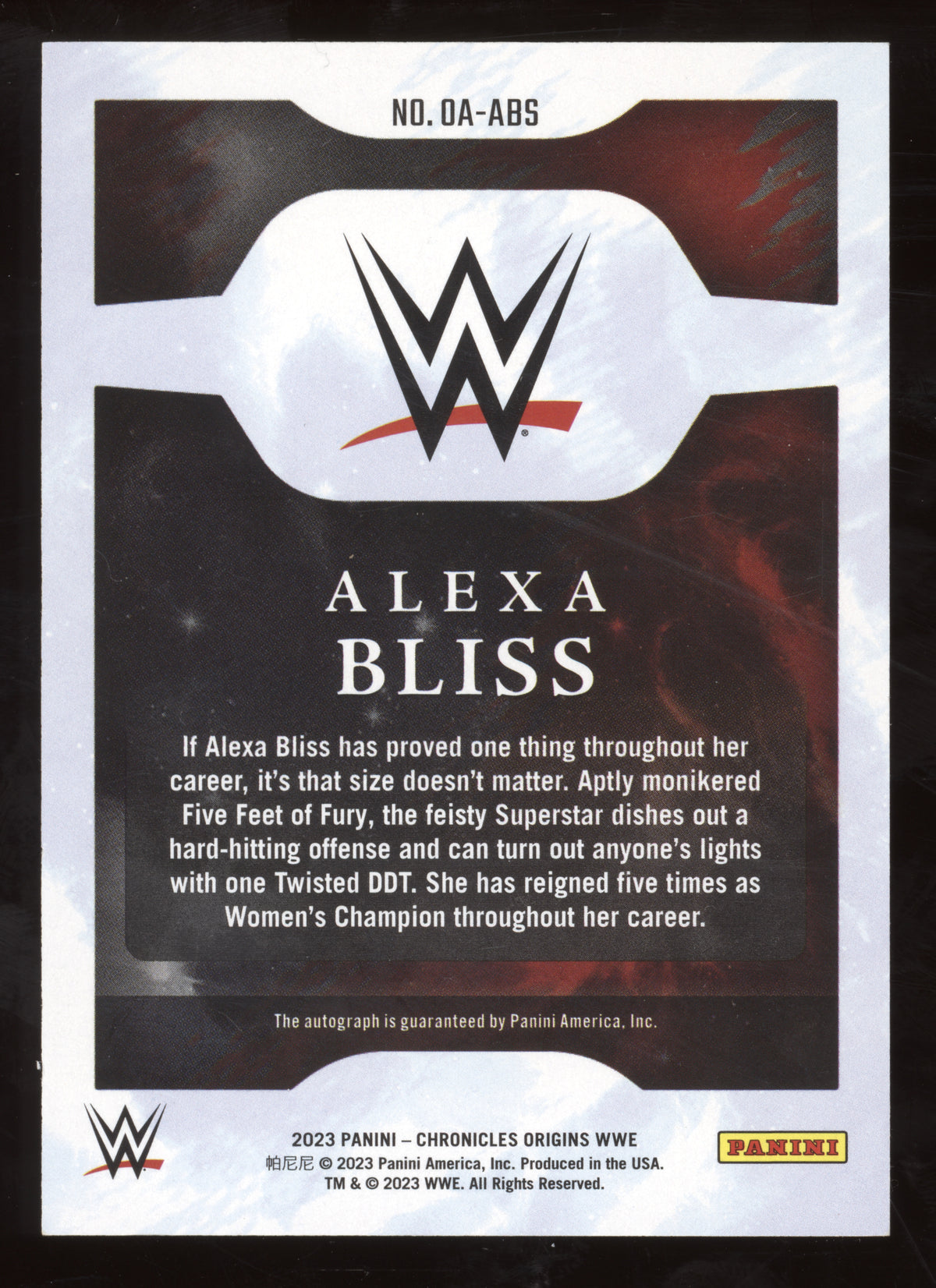 2023 Panini Chronicles Origins WWE Alexa Bliss #OA-ABS Blue Autograph 04/49