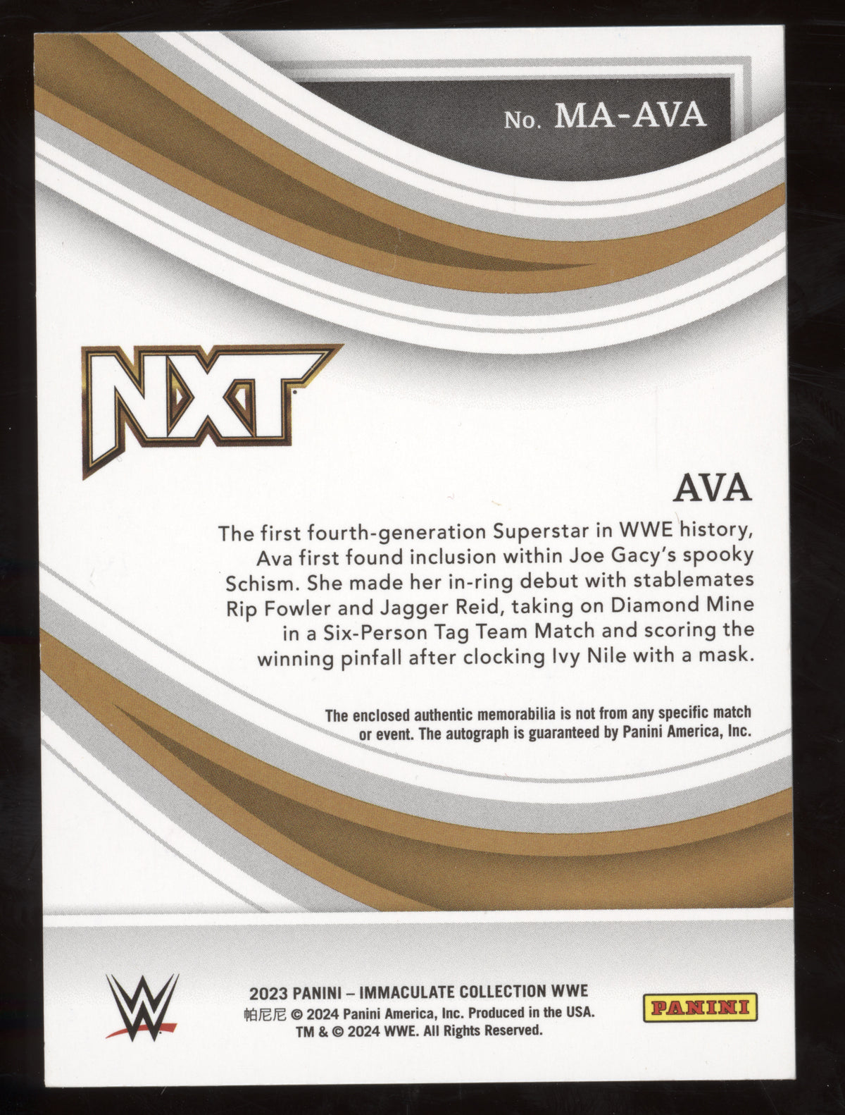 2023 Panini Immaculate Collection WWE Memorabilia Autograph Ava #MA-AVA 24/25 RC
