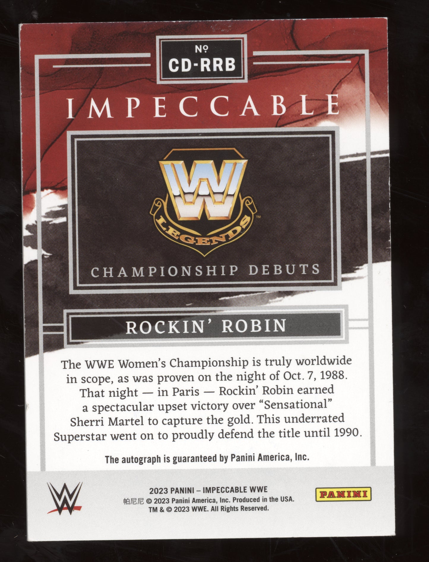 2023 Panini Impeccable WWE Championship Debuts Auto Rockin' Robin #CD-RRB 13/88