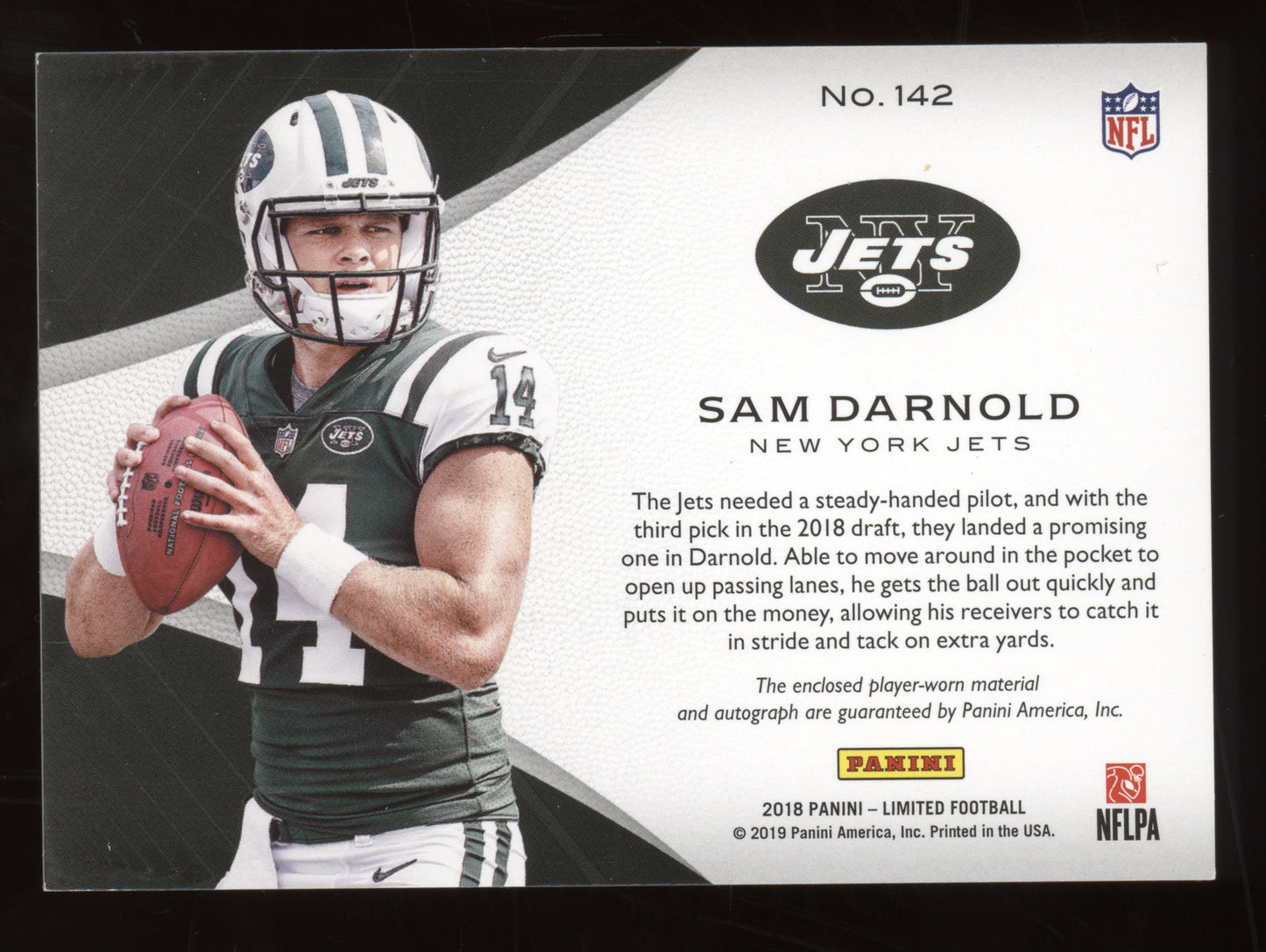 2018 Panini Limited Football Sam Darnold #142 Rookie Patch Auto 15/25 RC *READ*