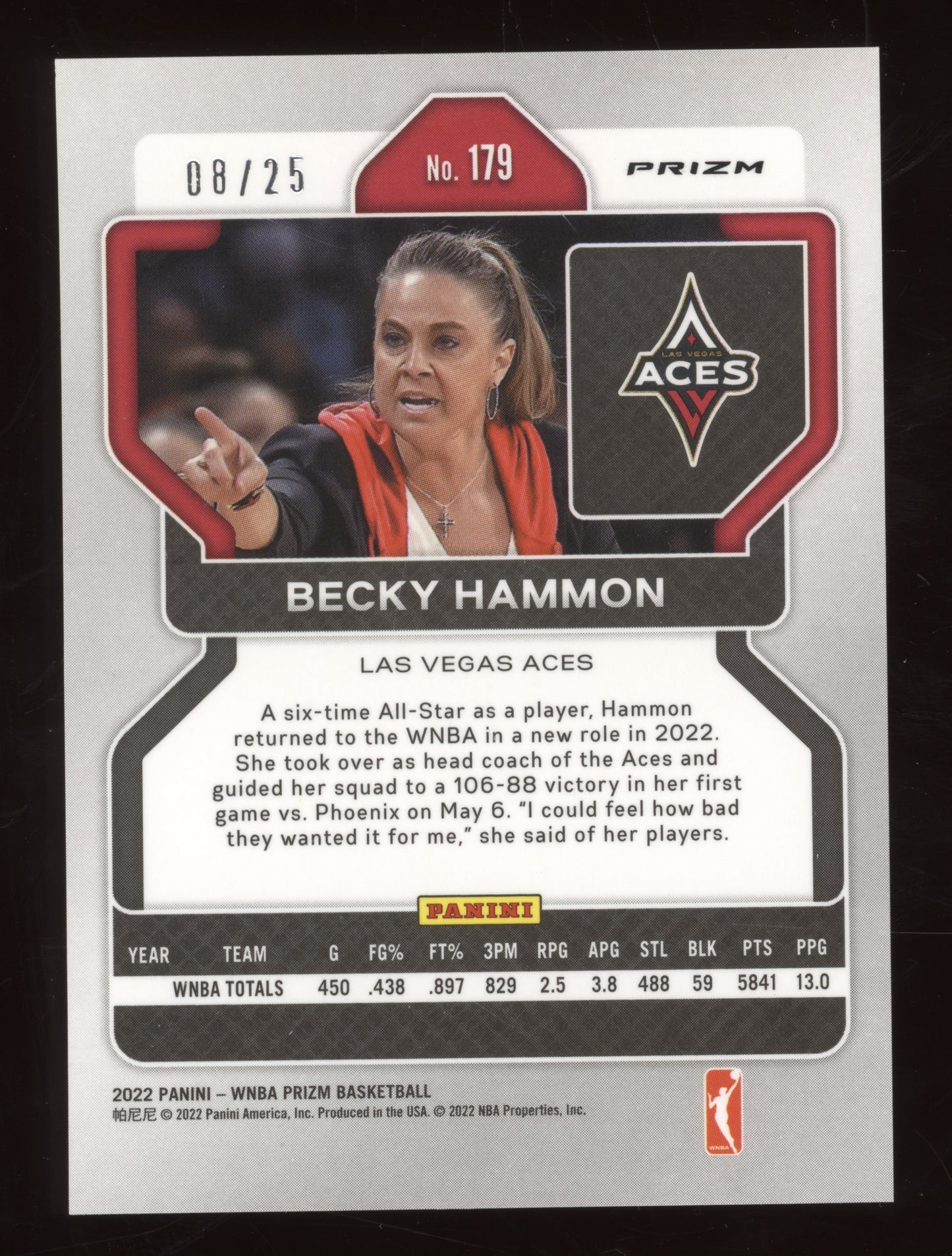 2022 Panini Prizm WNBA Basketball Becky Hammon #179 Green Pulsar 08/25