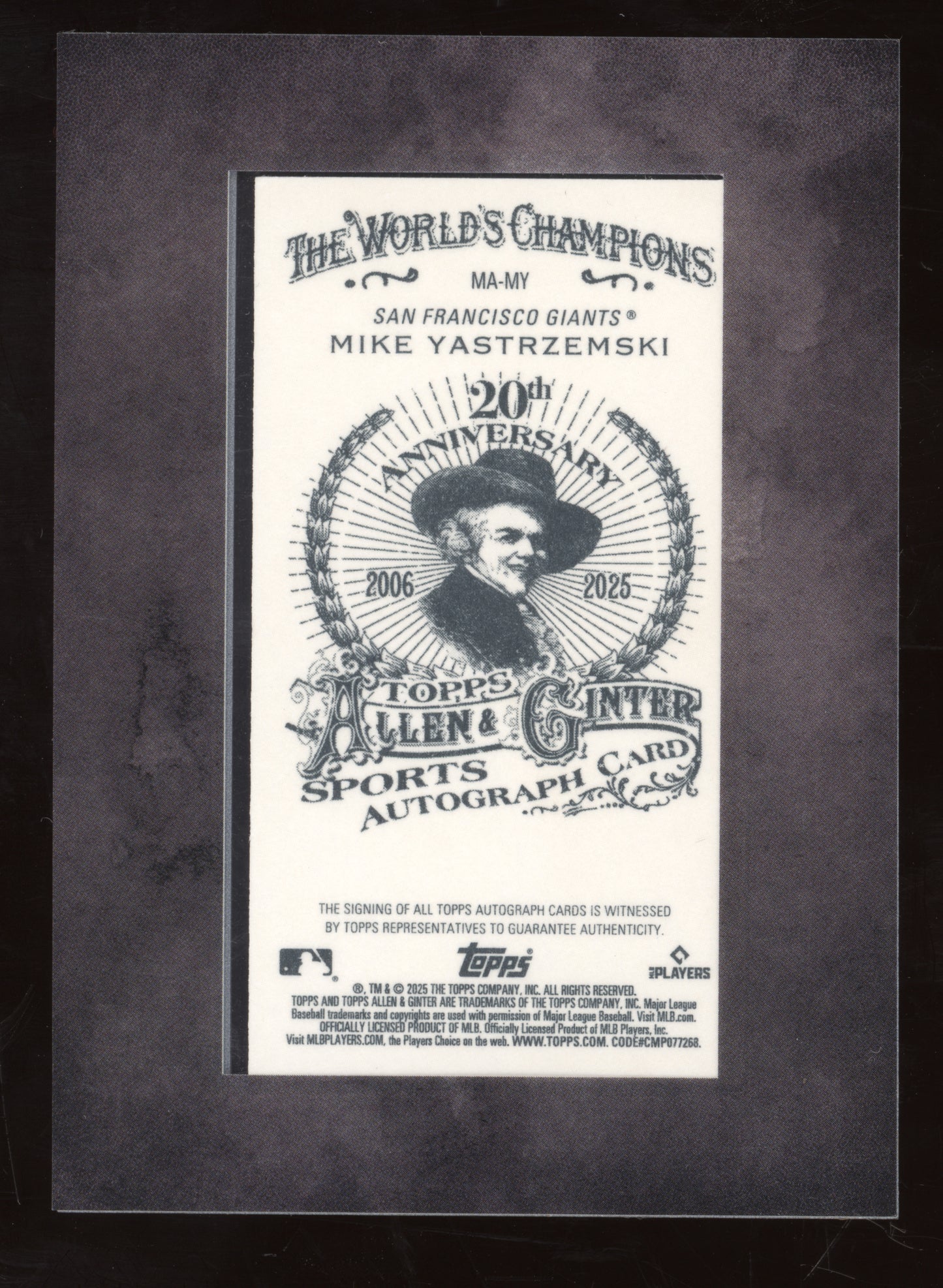 2025 Topps Allen & Ginter Framed Mini Auto Mike Yastrzemski #MA-MY Black 15/25