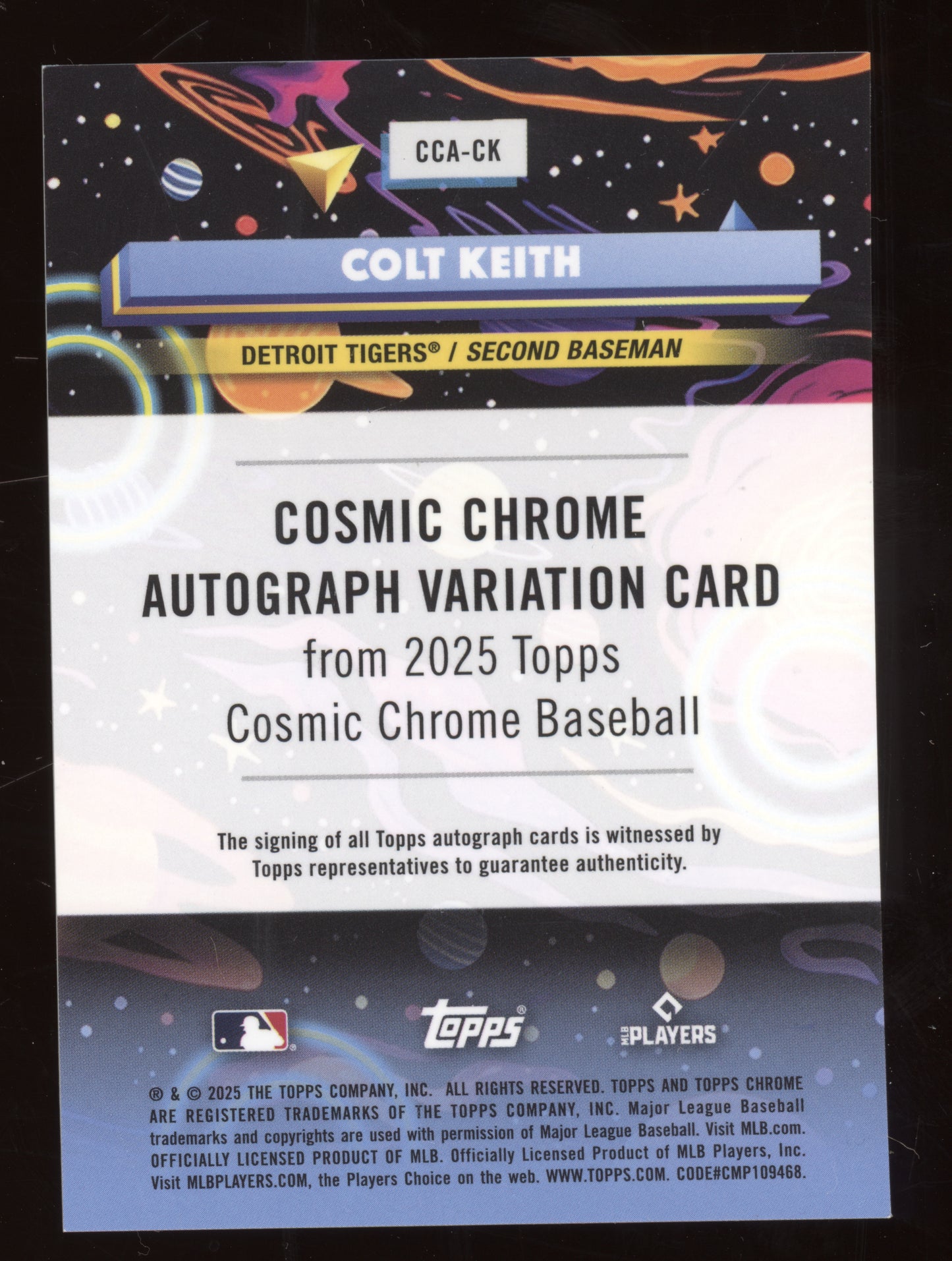 2025 Topps Cosmic Chrome Colt Keith #CCA-CK Black Eclipse Autograph 02/10