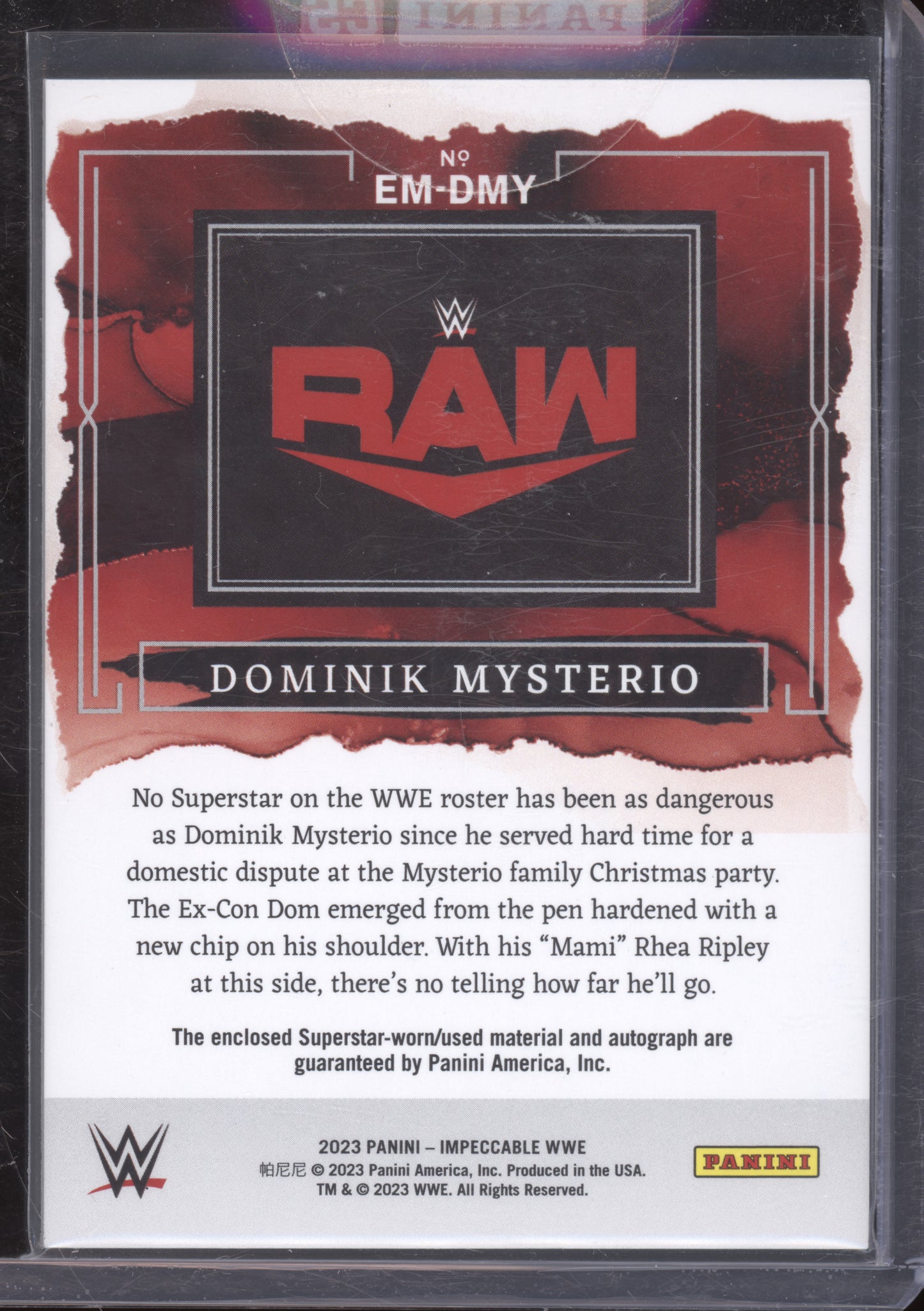 2023 Panini Impeccable WWE Elegance Dominik Mysterio #EM-DMY Patch Auto 25/75