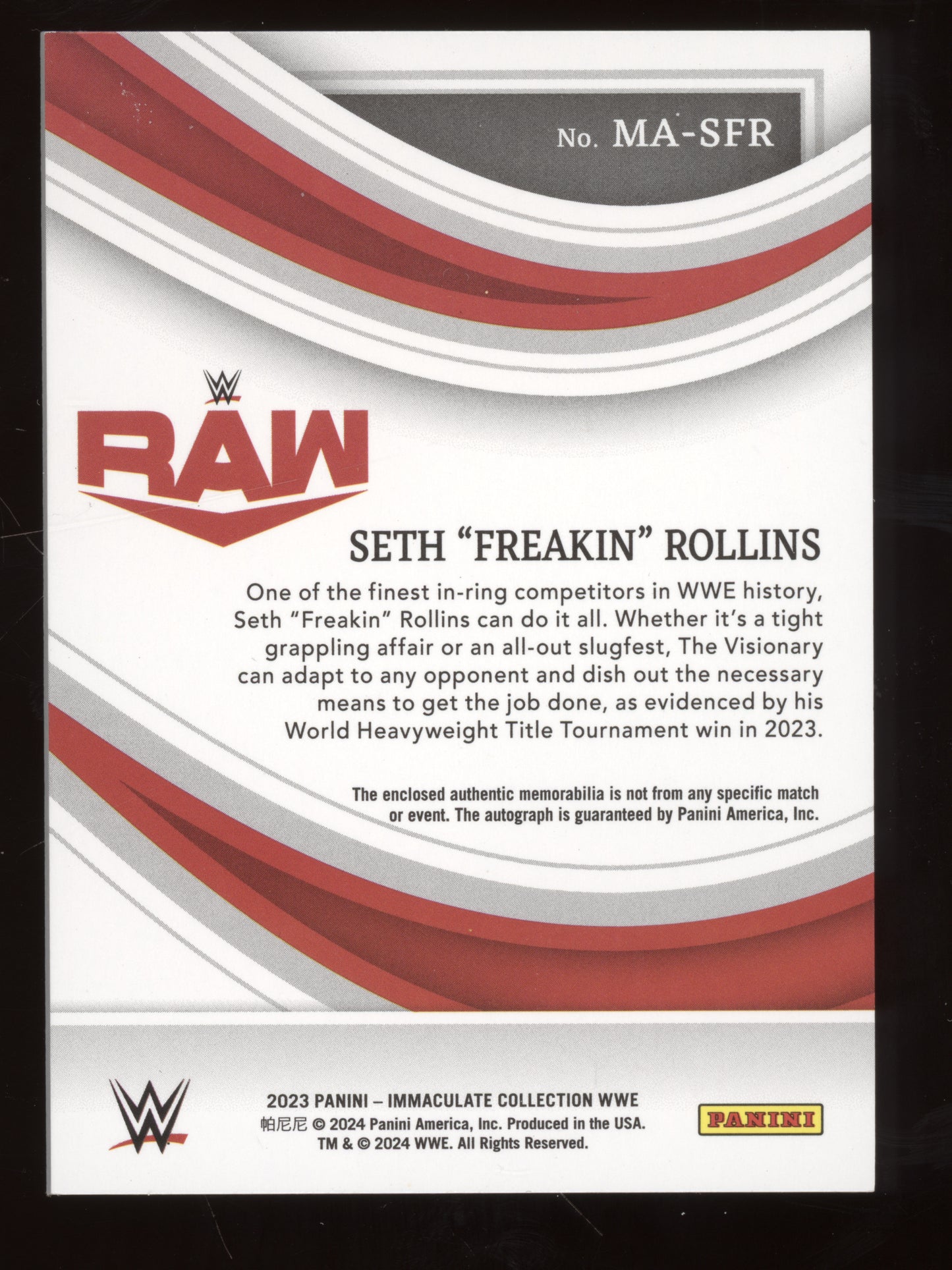 2023 Panini Immaculate Collection Seth "Freakin" Rollins #MASFR Patch Auto 46/99