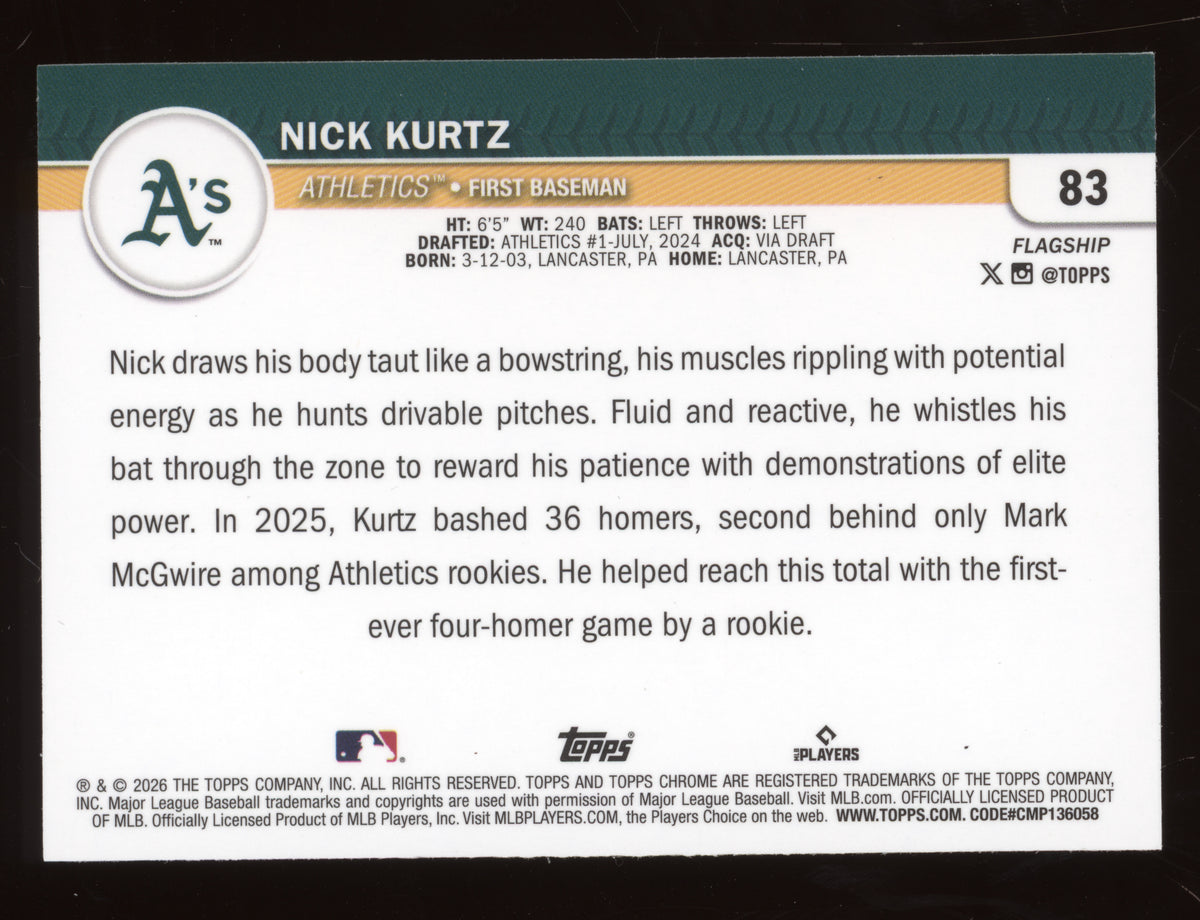2026 Topps Chrome Baseball Nick Kurtz #83 Green 65/99