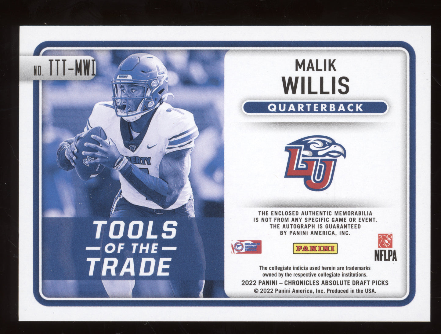 2022 Panini Absolute Draft Picks Malik Willis Patch Auto Tools of the Trade