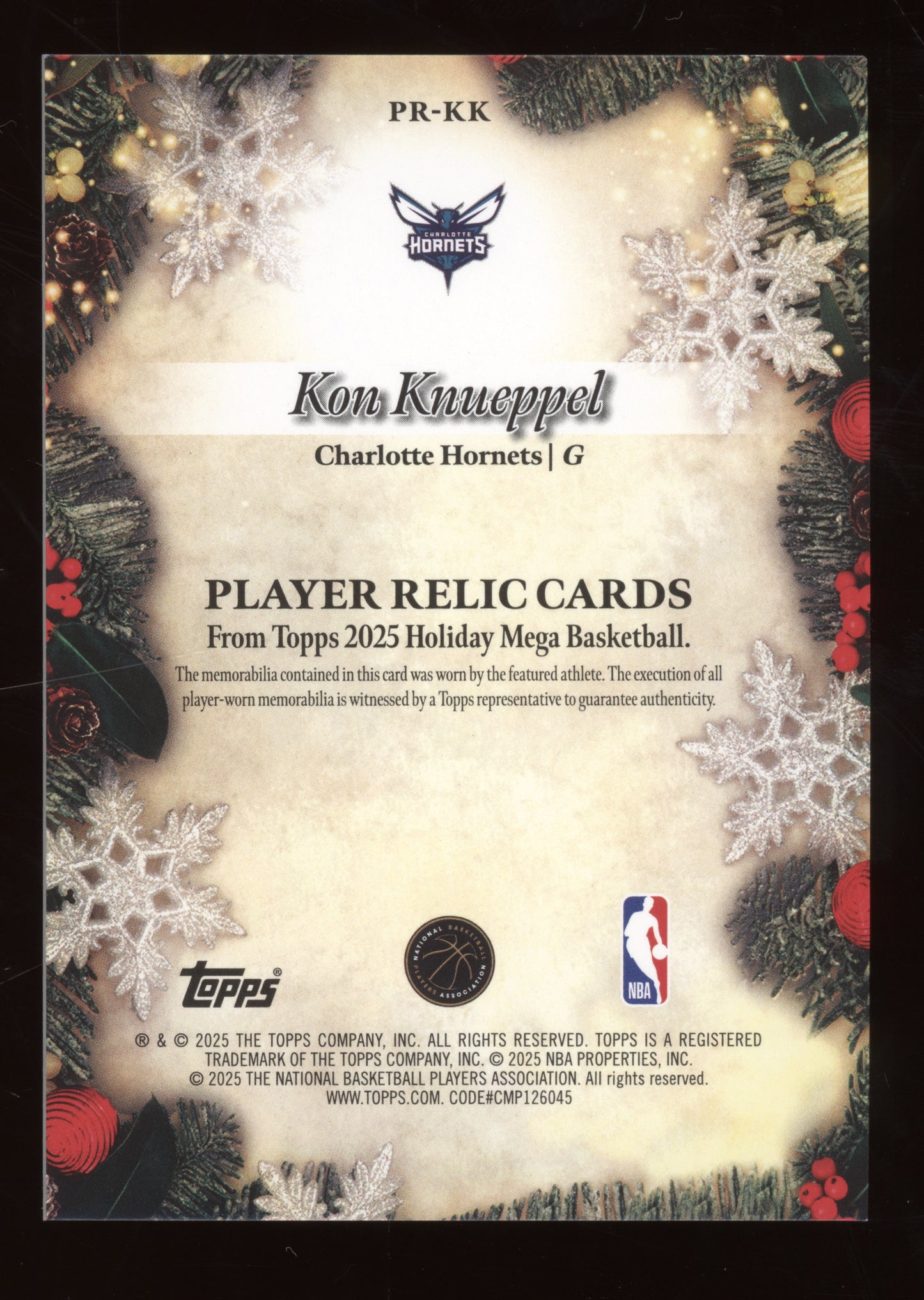 2025 Topps Holiday Mega Basketball Kon Knueppel #PR-KK RC Player Relic Card