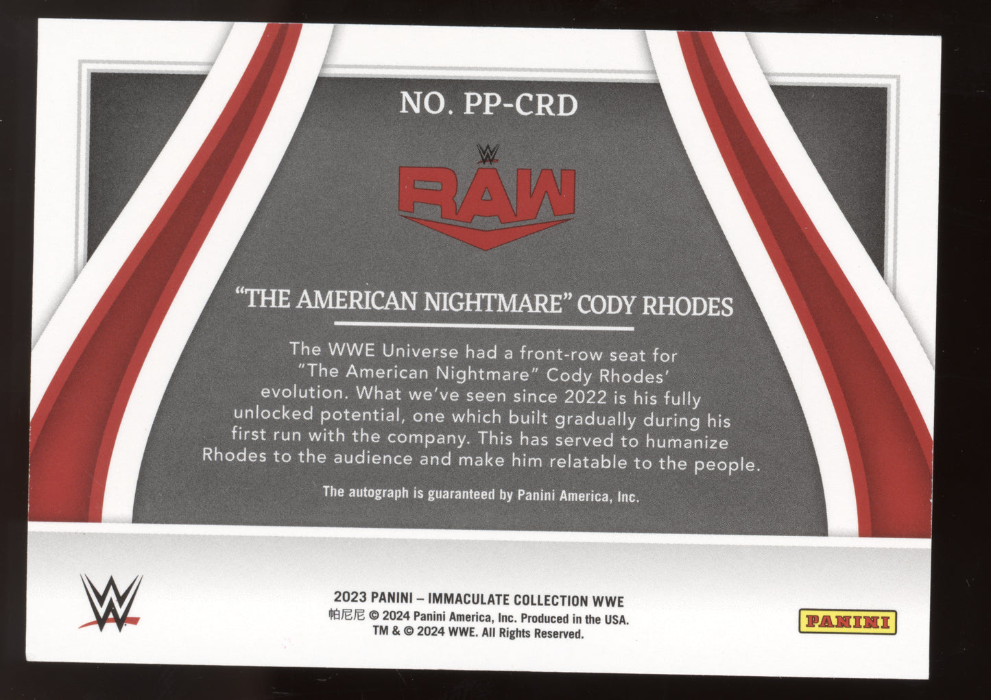 2023 Panini Immaculate WWE Autograph Cody Rhodes #PP-CRD Past and Present 12/25