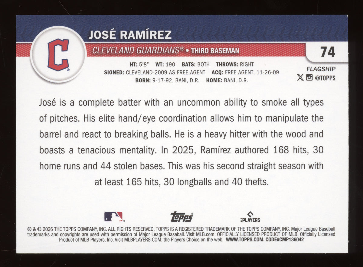 2026 Topps Baseball José Ramírez #74 Black 07/10