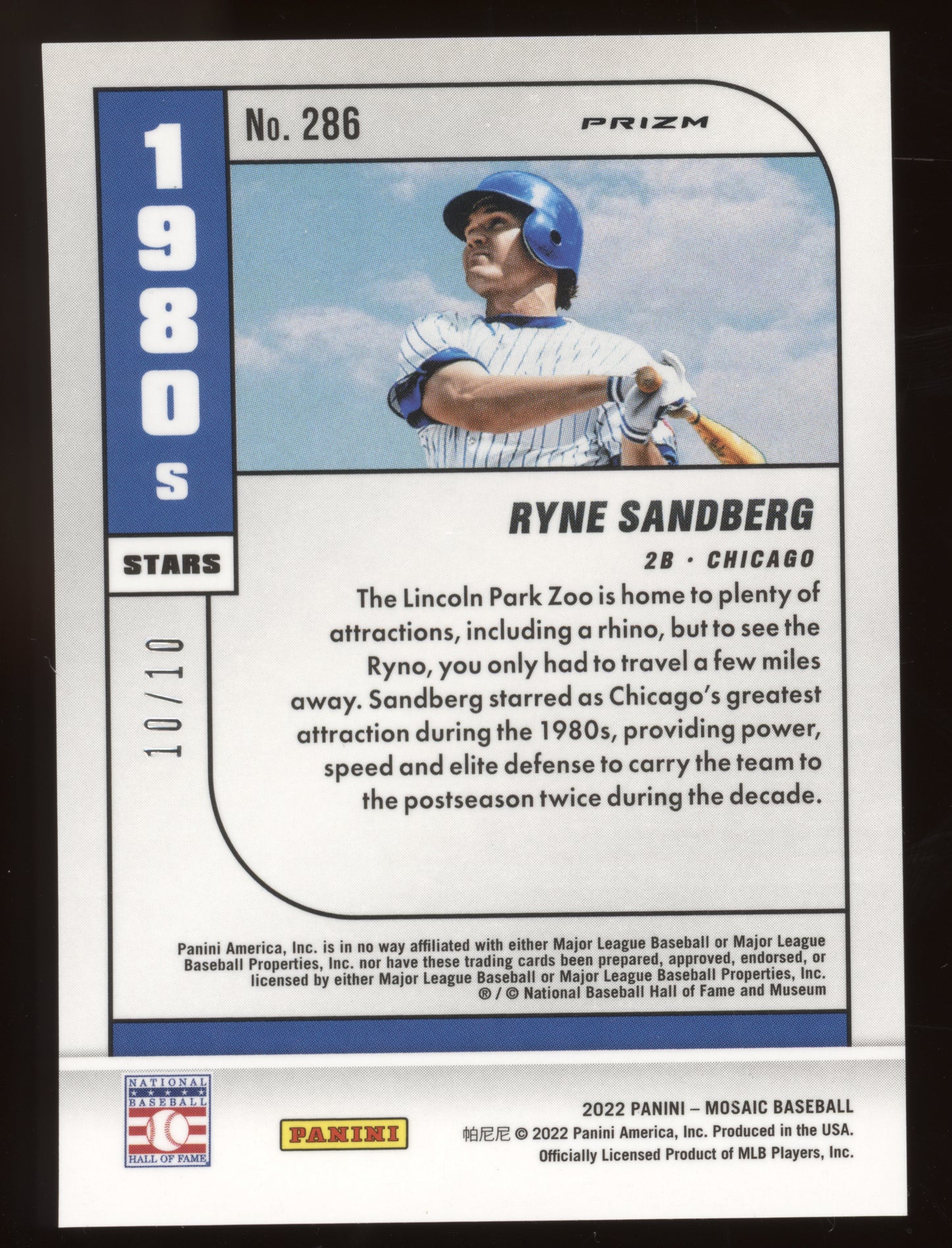 2022 Panini Mosaic 1980s Stars Ryne Sandberg #286 Pink 10/10