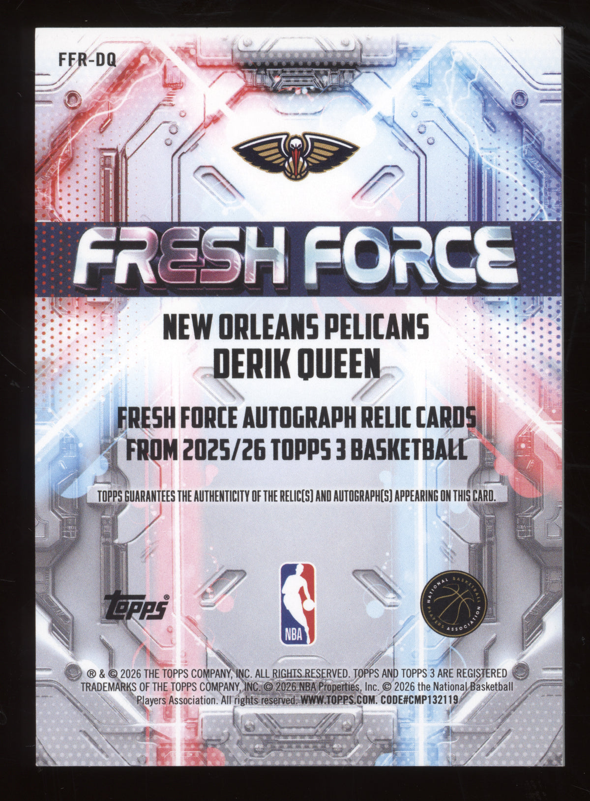 2025 Topps 3 Fresh Force Relic Autograph Derik Queen #FFR-DQ Blue 09/15 RC