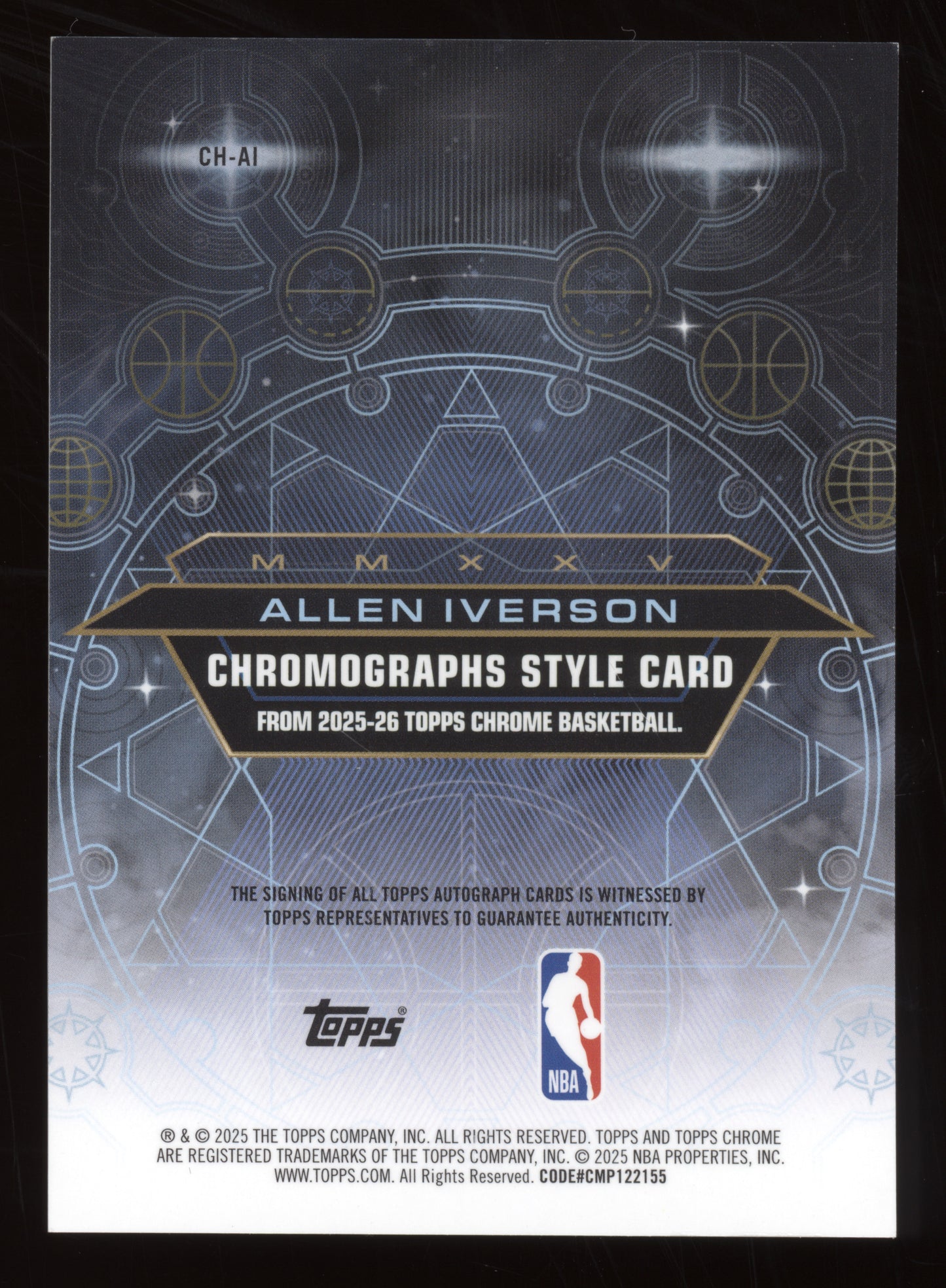 2025 Topps Chrome Allen Iverson #CH-AI Chromographs Orange Autograph 04/25