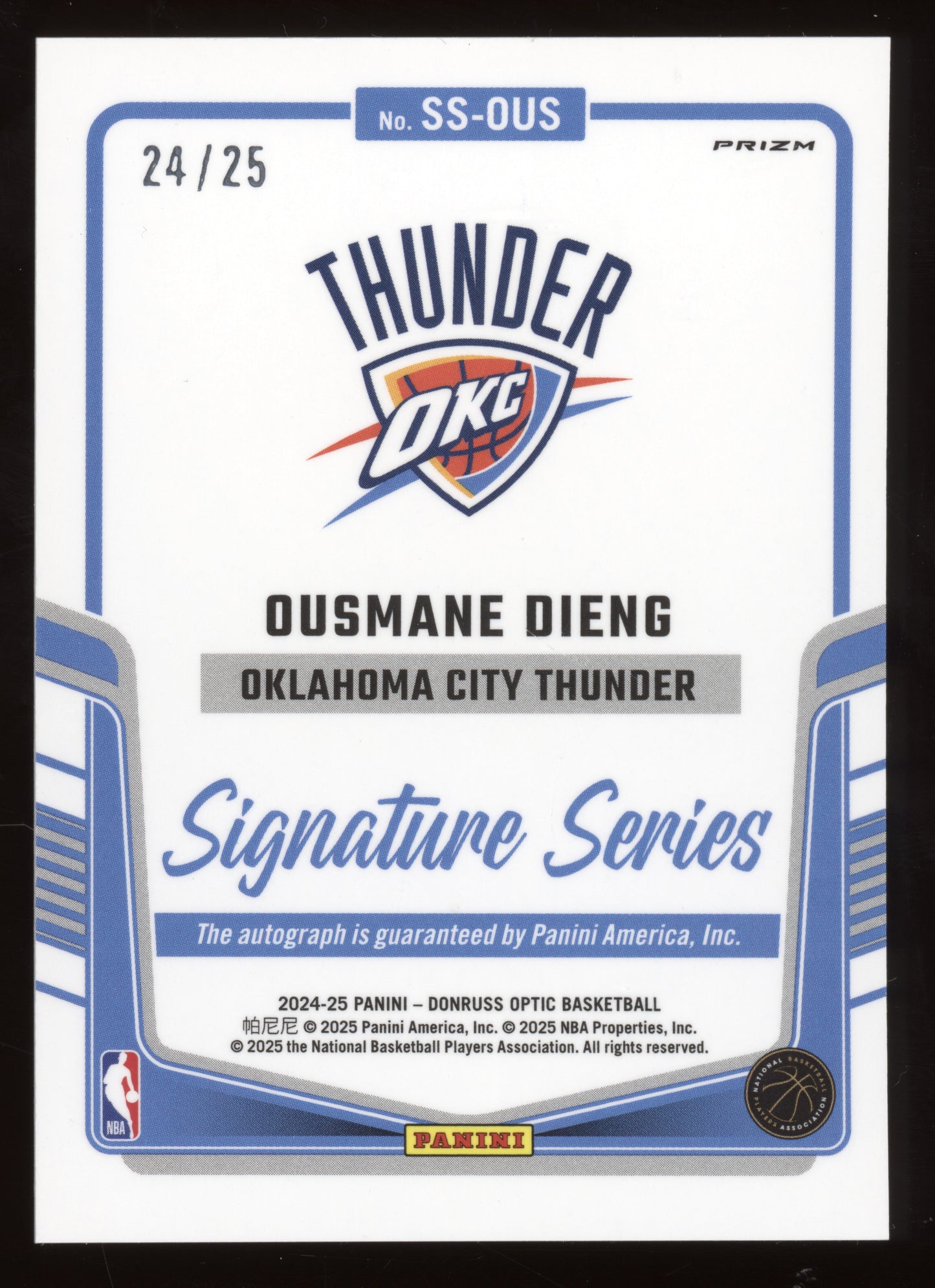 2024 Donruss Optic Signature Series Ousmane Dieng #SS-OUS Blue 24/25